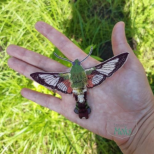 Miniatura 6 de Moks364 (p) parche de bordado de polilla de colibrí, insecto insecto arte de pared dekor, coser en parche