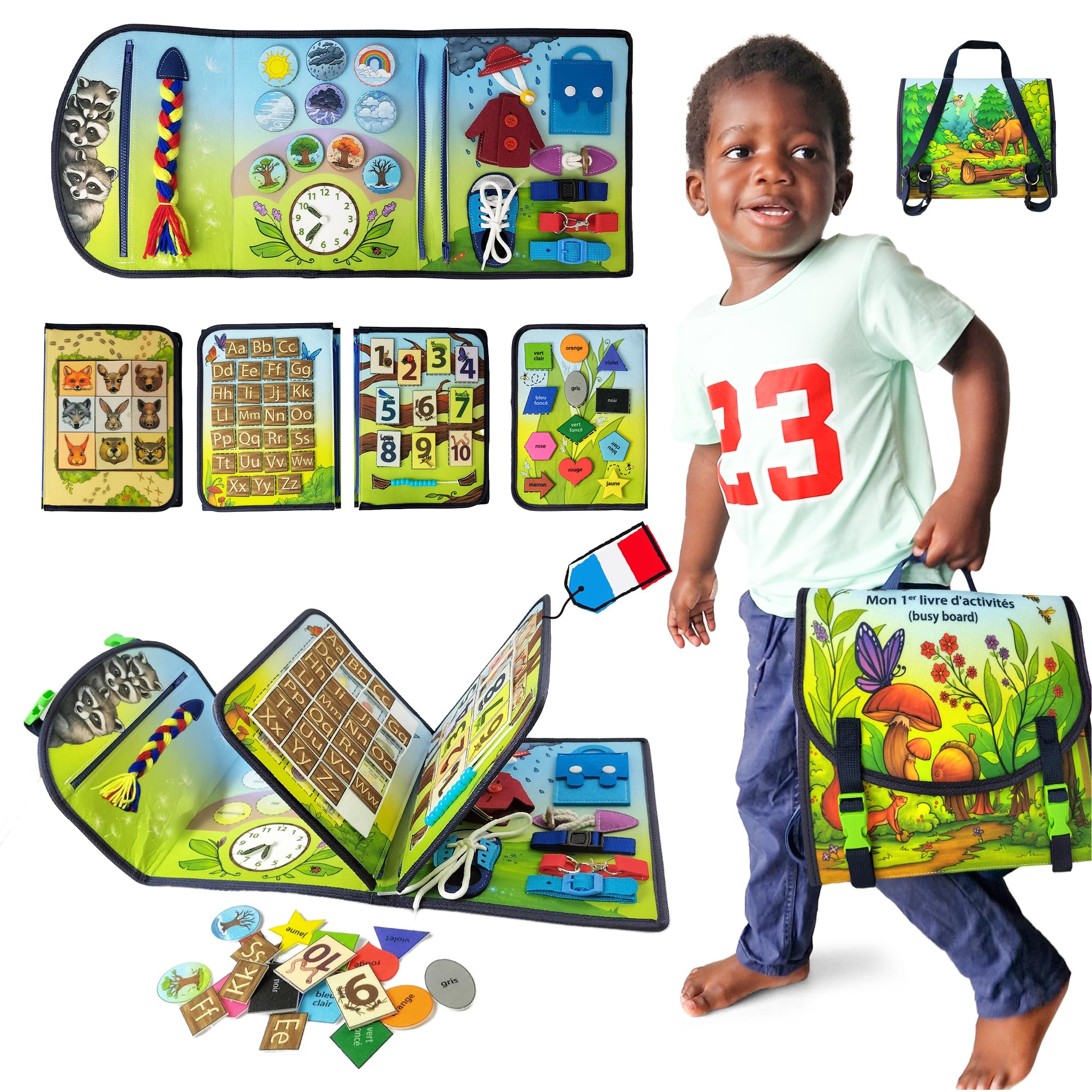 Planche Montessori 20-en-1 Achiyway - Tableau Sensoriel Avec Expressions Faciales Pour Enfants 1-4 Ans