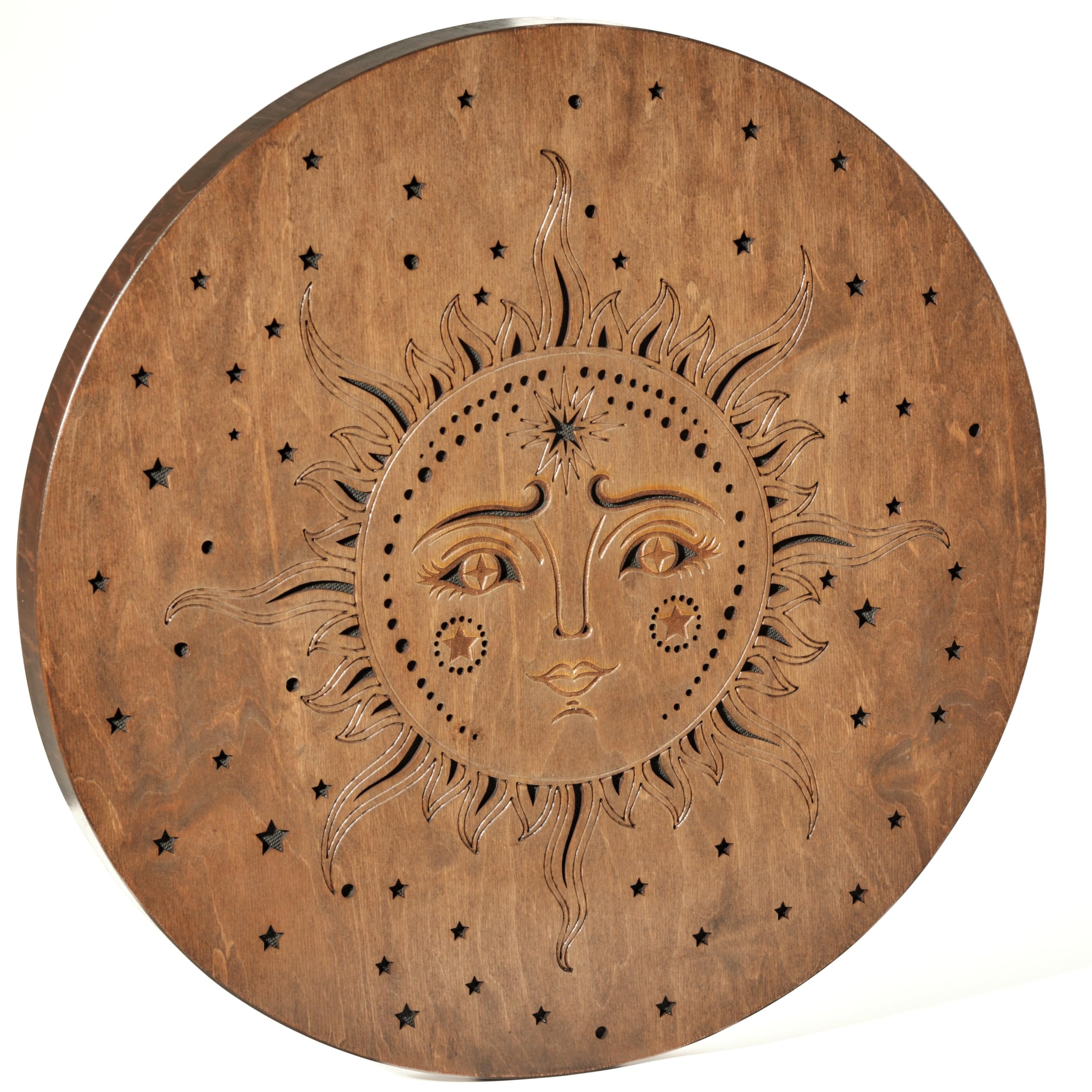 Disco da 49,5 cm per giorno e notte, tamburo oceano in legno, design con luna e sole inciso, onde profonde dell'oceano, bagno sonoro e strumento di guarigione del suono (senza borsa, 49,5