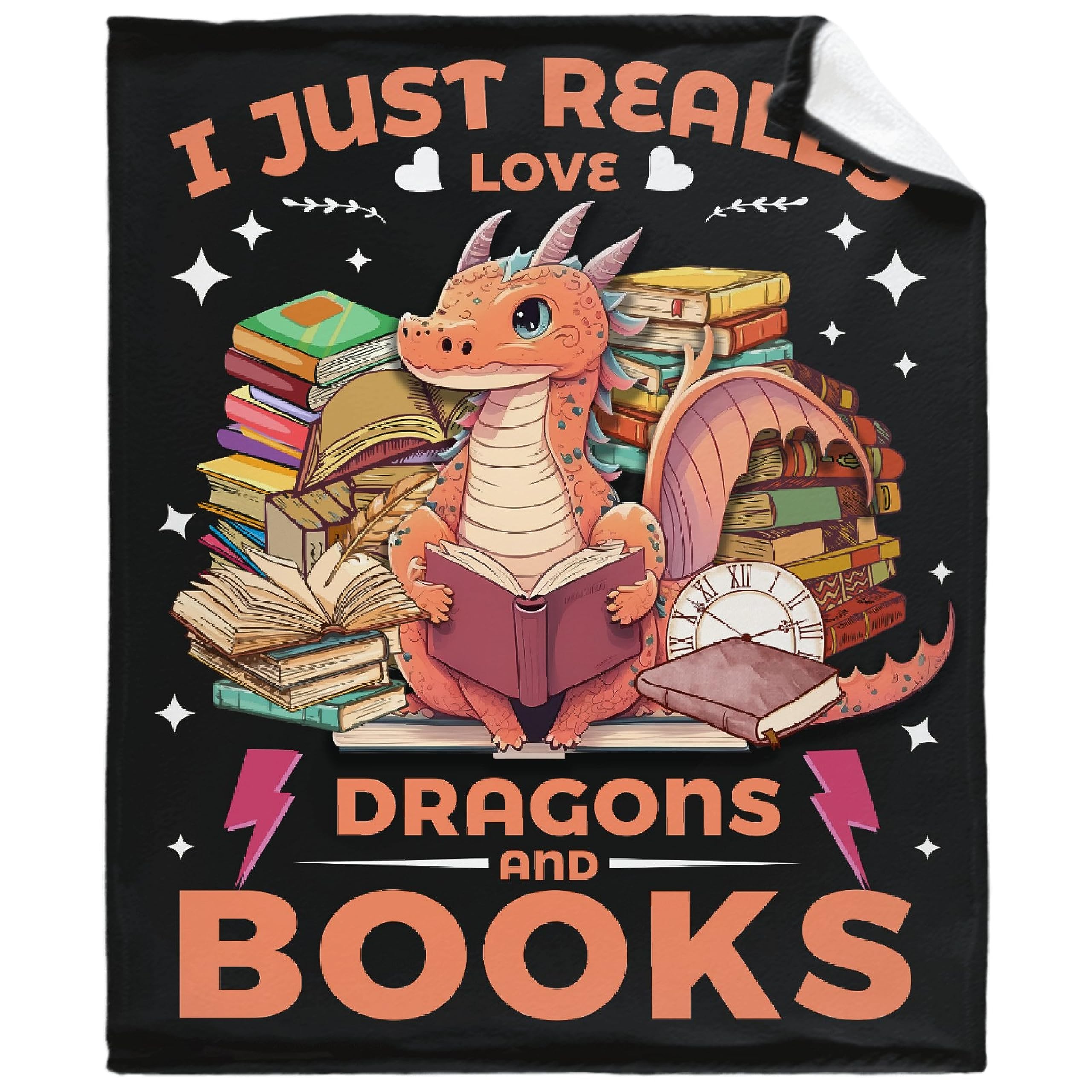 Bhaisajyaguru Dragons Blanket Gift for Girl Women I Just Really Love Dragons and Books Blankets for Couch Sofa Bed Fleece Throw Blanket Warm Gift for Kids Women Indoor Home Decor 80