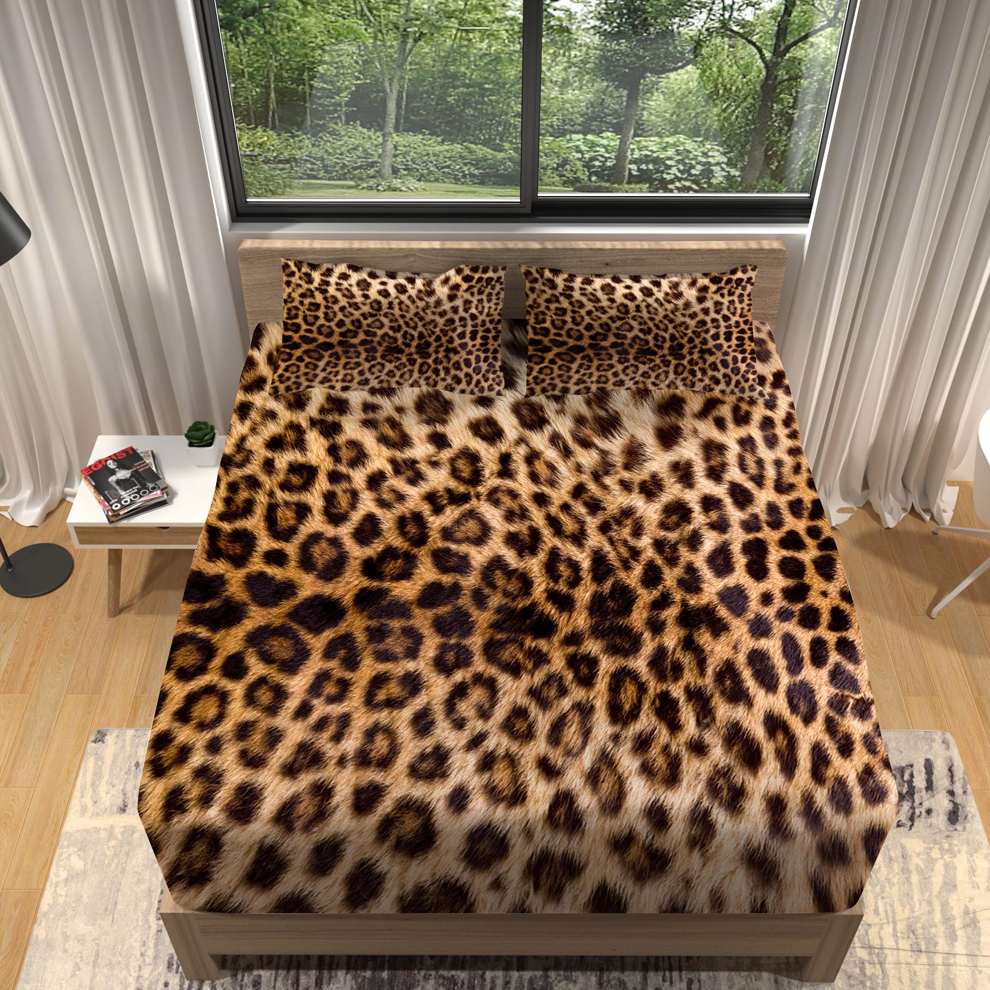 Amazon｜WJYMJJ ボックスシーツ ダブル160×200cm ヒョウ柄