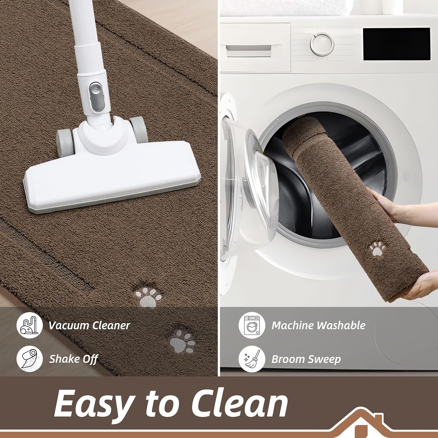 BEQHAUSE Dog Door Mat for Mud Paws Dirt Trapper Doormat Non-Slip Entryway Rugs Absorbent Welcome Mat Washable Indoor Floor Mat Low-Profile for Front Door, 24" x 36", Brown