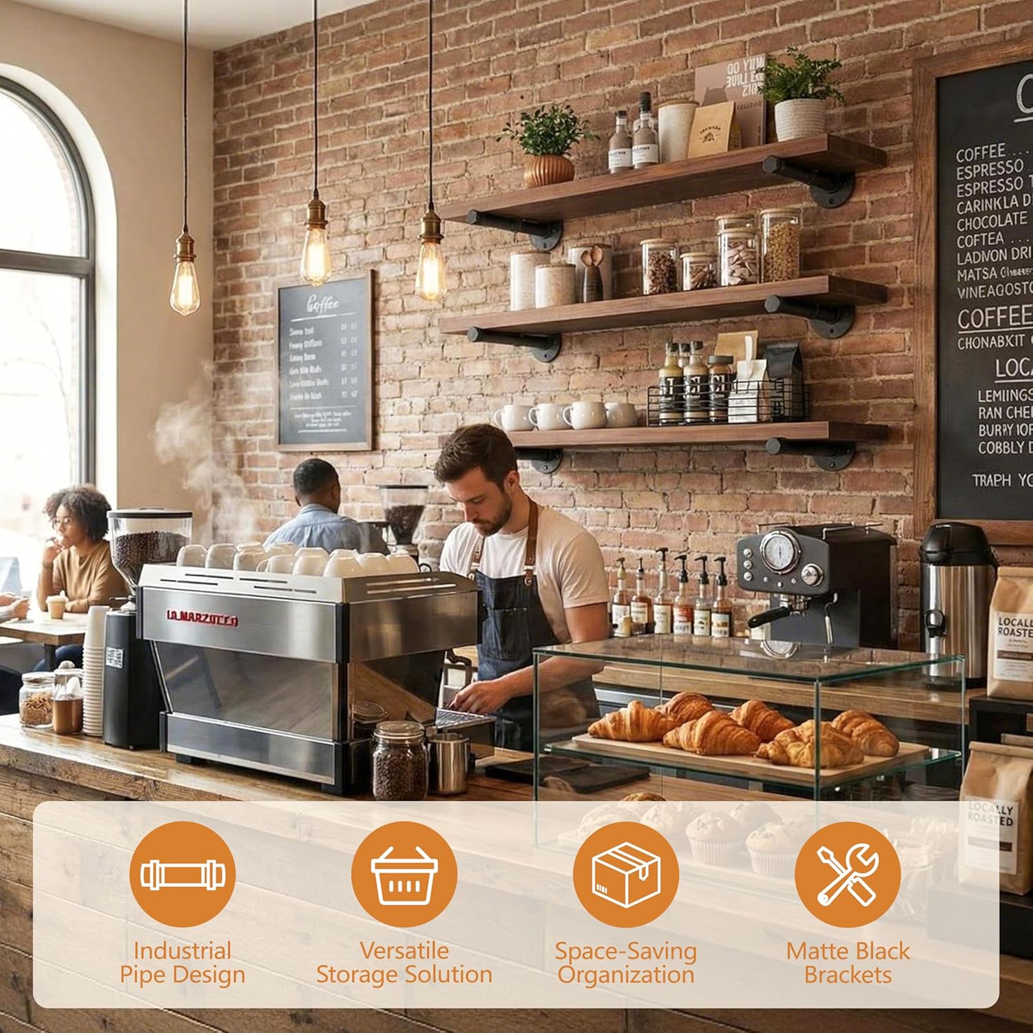 IAE Floating Pipe Shelves Bracket ,Wall Mounted Pipe Shelf for 6-16 in Depth Wood,Heavy-Duty 3/4" Iron , Pipe Shelving Brackets for Living Rooms, Kitchens, Bathrooms, and Home Offices,16 Inch 8 Pack