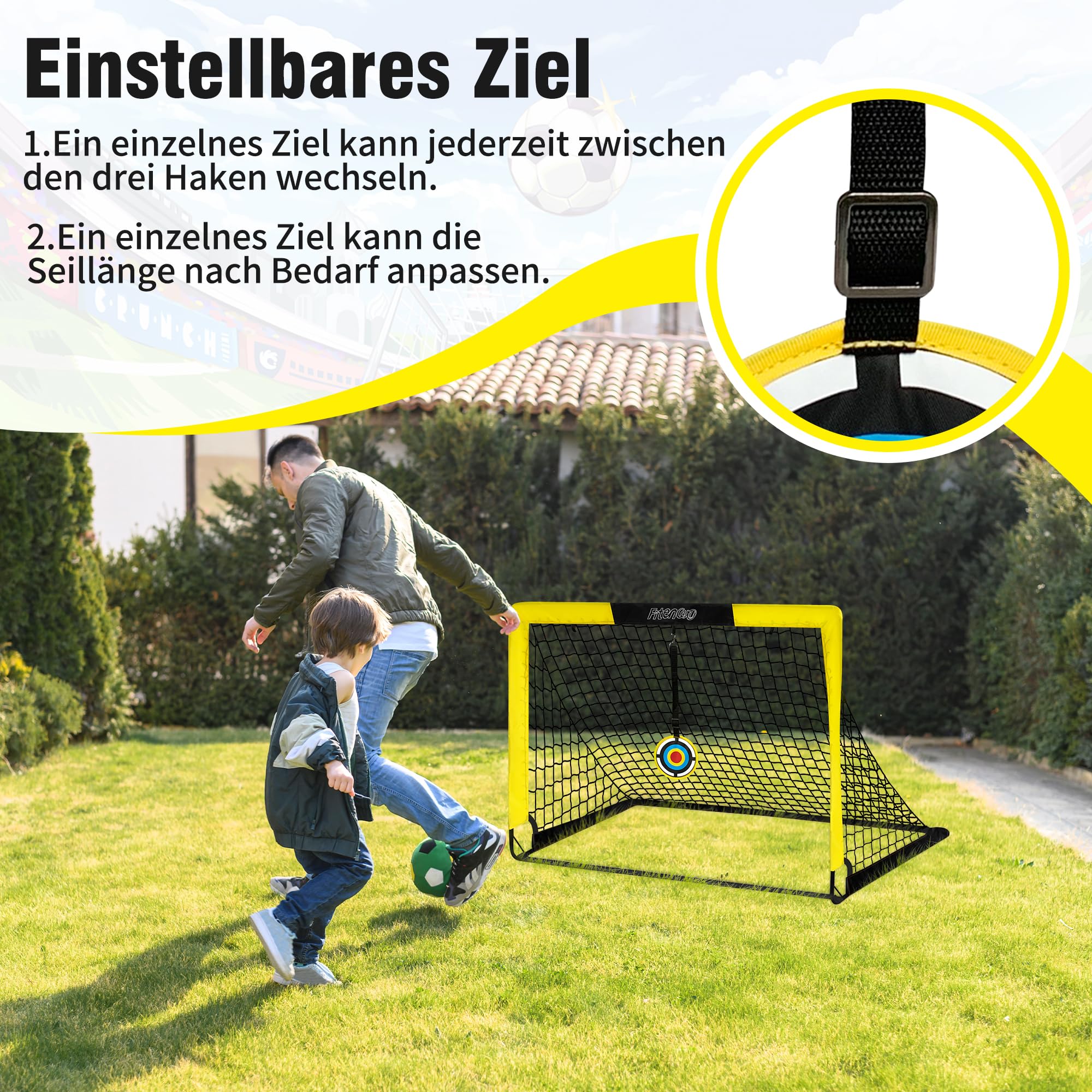 Fußballtor Kinder 2er Set - Pop up Fussballtore für Garten, Outdoor & Reisen - Faltbares Tor mit Tragetasche, 2 Bullseye & 8 U-förmigen Bodennägeln - Fußball Trainingszubehör
