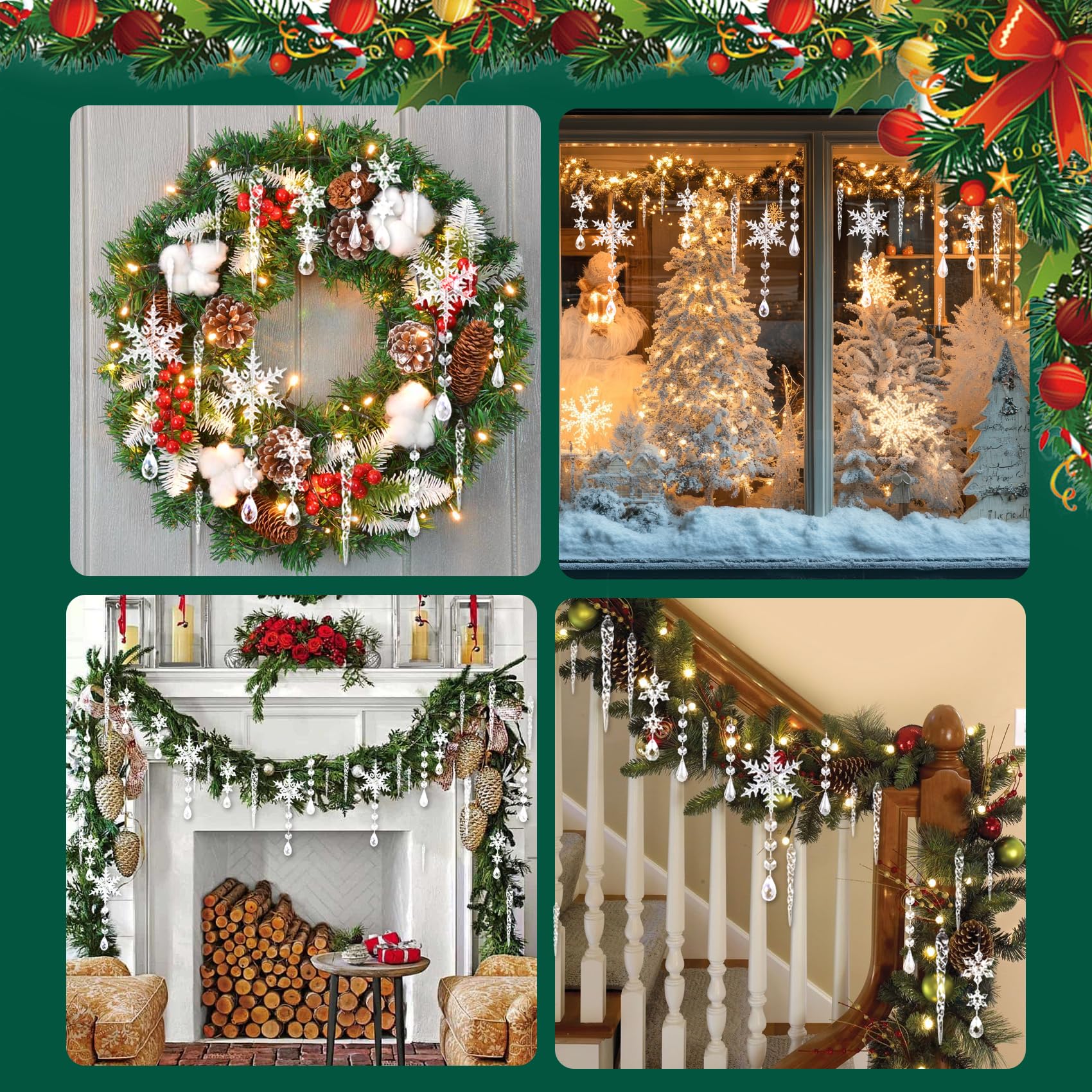 BelleVive Lot De 30 Flocons De Neige à Suspendre En Cristal Acrylique - Flocon De Neige - Décoration De Noël - Décoration D'arbre De Noël - Pays Des Merveilles D'hiver