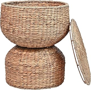 happimess SAT1000A Bhola 18" Hourglass Handwoven Hyacinth Storage Accent Table with Lid for Storage and Decoration in Bedroom, Living Room, Kitchen, Dining Room, Entryway, Guestroom, Natural
