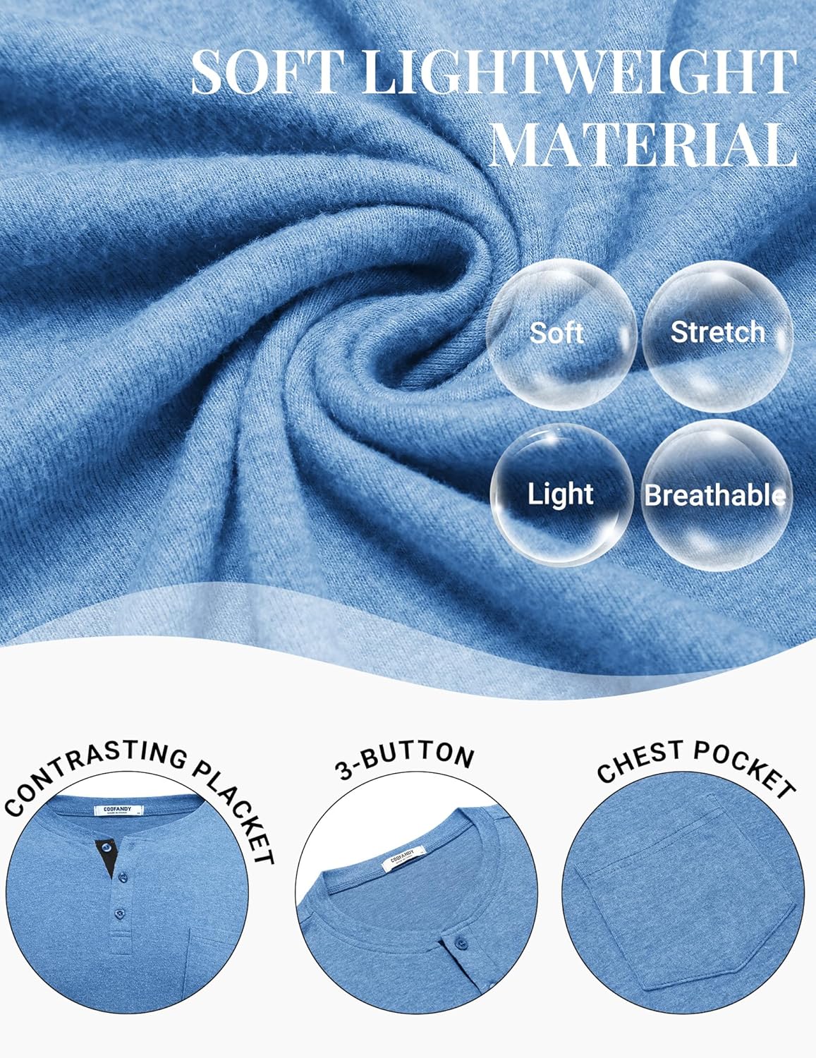 COOFANDY Men Long Sleeve Henley Shirs Casual Basic T Shirts Soild Button Tees with Pockets - Image 5