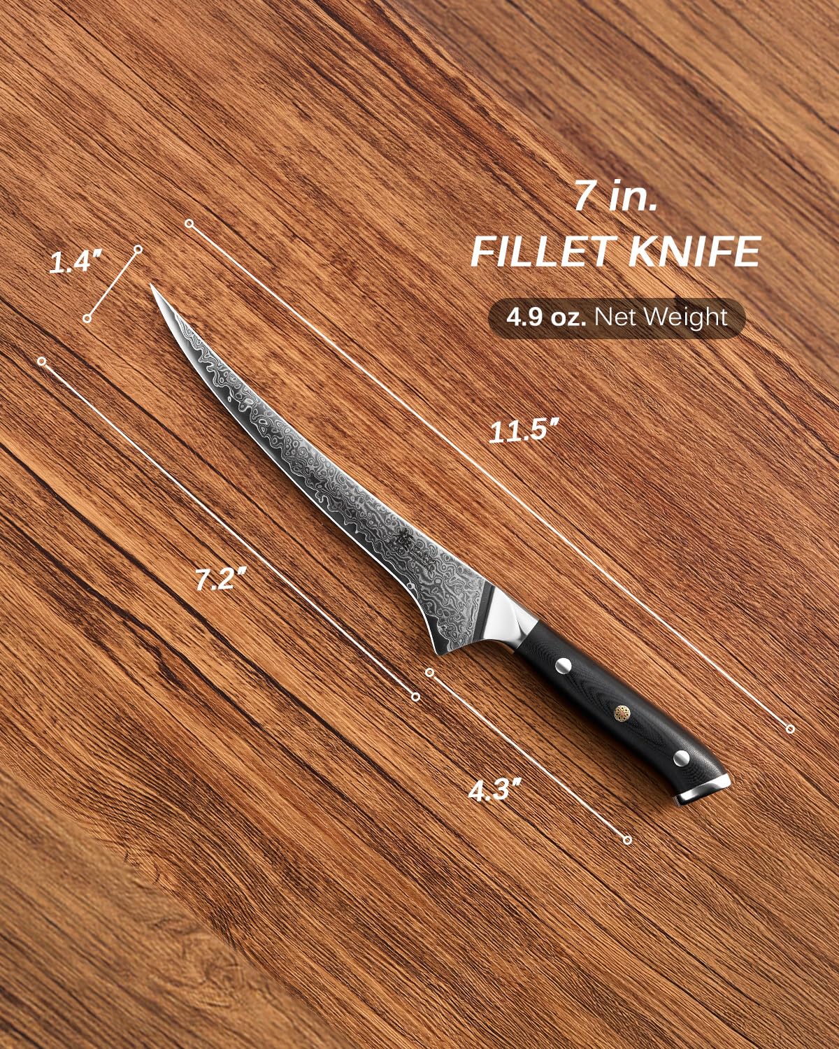 KYOKU 7" Japanese Damascus Fillet Knife for Fish, Filet Boning Knife for Fishing Skinning for Professional & Home Chefs,Ultra Sharp VG10 Full Tang Butcher Knife for Filleting Deboning Meat Cutting — Amazon image 5