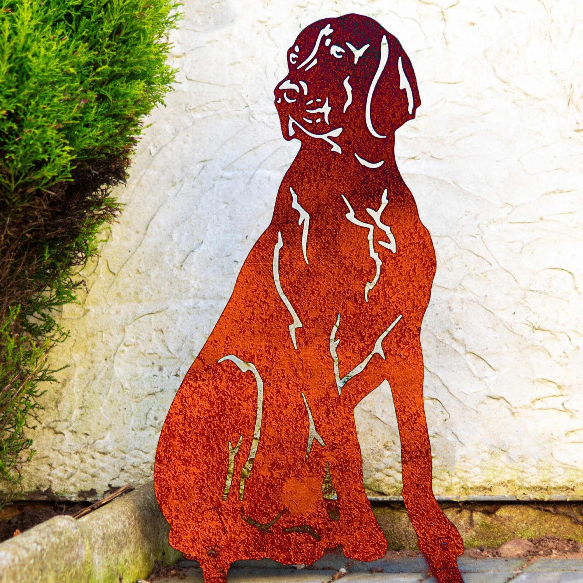 LOGI Weimaraner Vizsla Pointer Ridgeback Dog Memorial Statue Garden Ornament Grave Stone Gravestone Headstone Tombstone Surrounds Animal Silhouette Metal Laser Cut (Natural Patina)