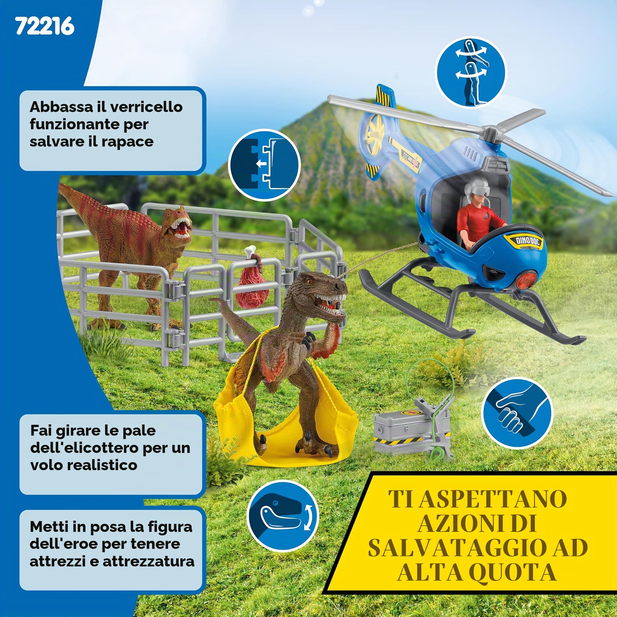 Schleich DINOSAURS | Salvataggio dei dinosauri in elicottero 72216 | Set con elicottero, Flynn, 2 dinosauri & accessori | Regalo per bambini | Giocattolo dai 5 anni | 28 pezzi | esclusiva Amazon