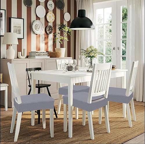 Miniatura 7 de smiry Stretch Jacquard Seat Covers for Dining Chairs, 4 Pack Washable Dining Chair Cover Dining Room Chair Seat Covers, Grey