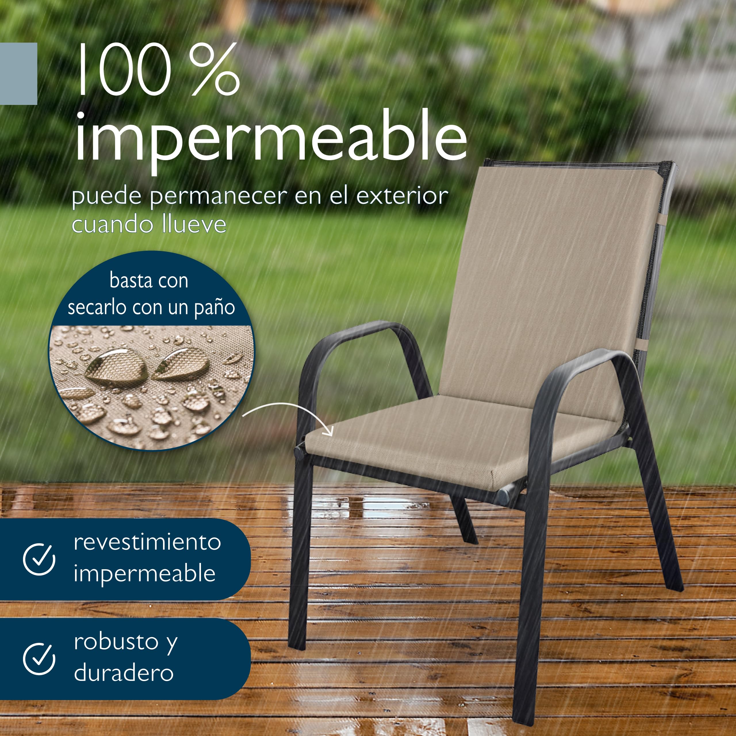 Beautissu Set de 6 Cojines Sillas Jardin con Respaldo Bajo Impermeable | 100x50cm beige 100% cómoda fácil cuidar exterior muebles acolchado secado rápido Premium Cojín Silla asiento terraza QD-NL