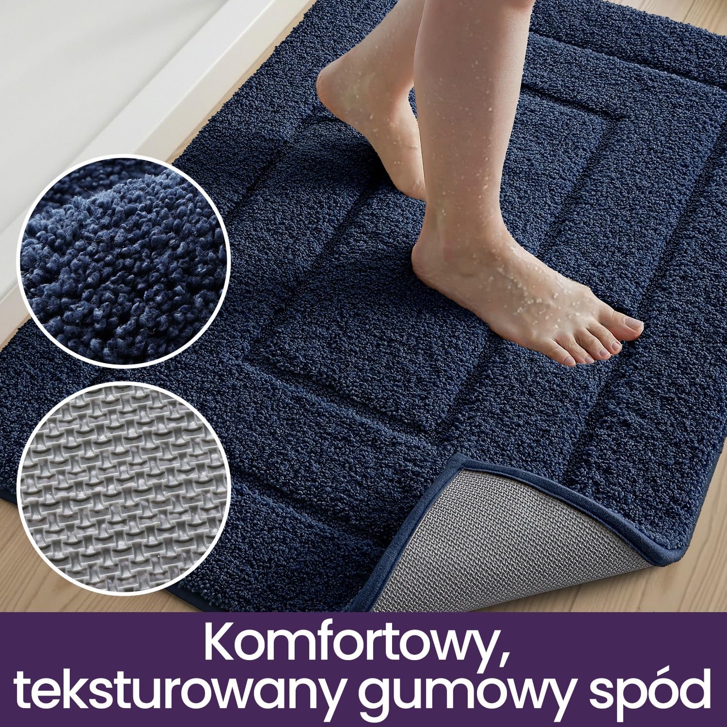 DEXI Antypoślizgowy, miękki dywanik łazienkowy, pochłaniający wodę, mata łazienkowa można prać w pralce, pod prysznic, wannę i toaletę, kolor granatowy, 50 x 80 cm