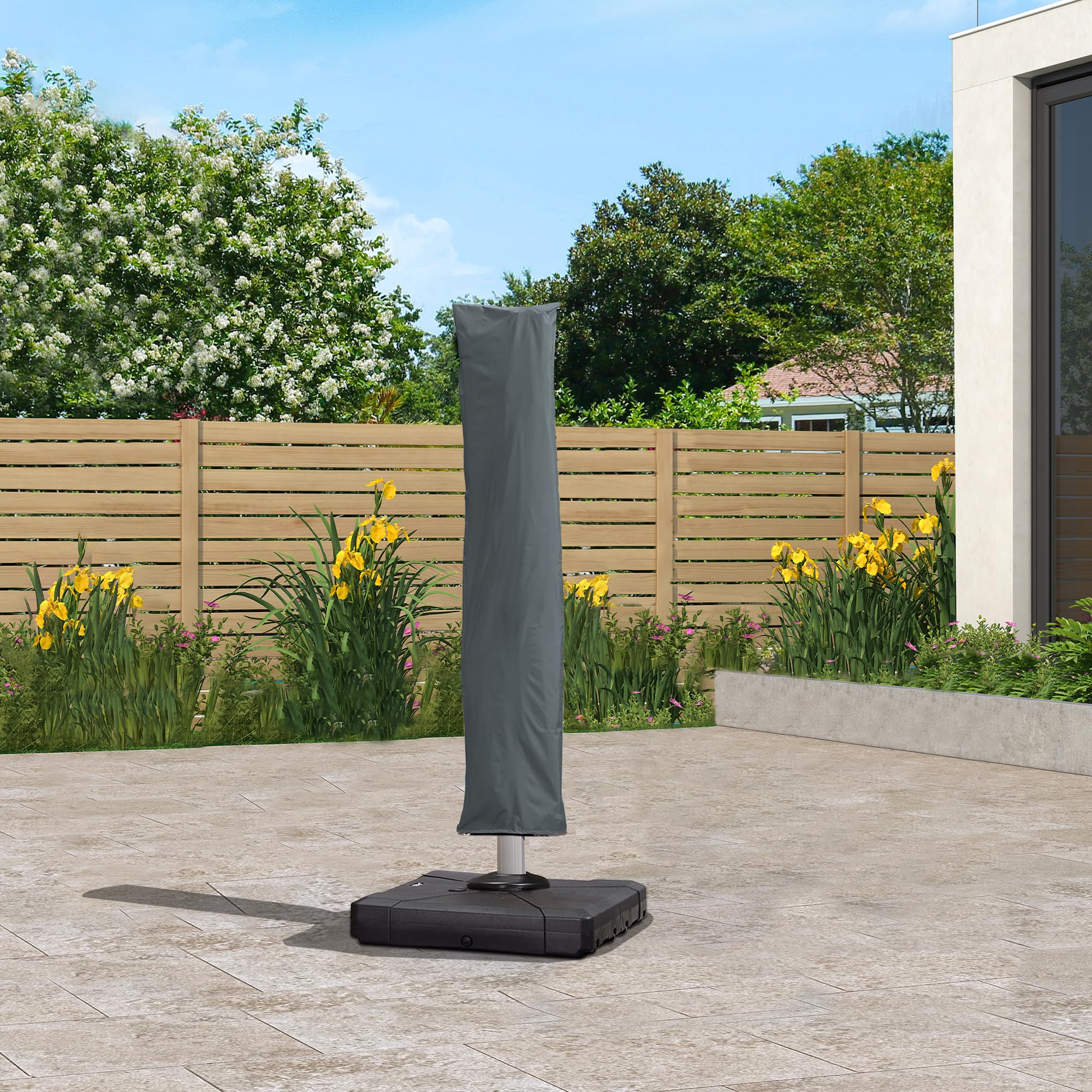 PURPLE LEAF - Fundas para sombrillas de jardín al aire libre, 255 x 62 cm, resistente a los rayos UV con palo, con cremallera cubierta de sombrilla, color gris