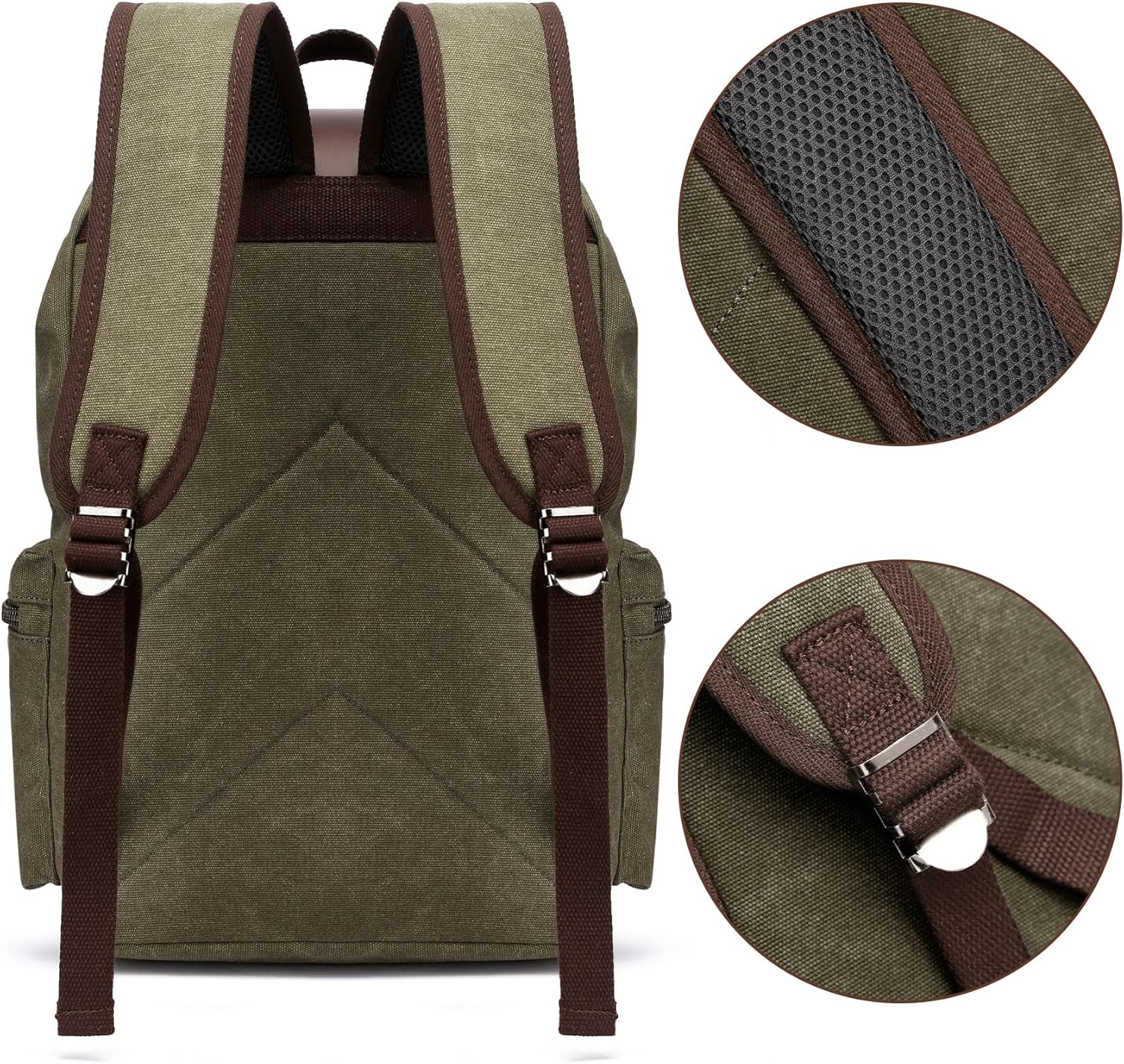 Retro Canvas & Leather Laptop Backpack, Unisex 16 Inch Computer Bag for Work Travel & University, Vintage Style Rucksack