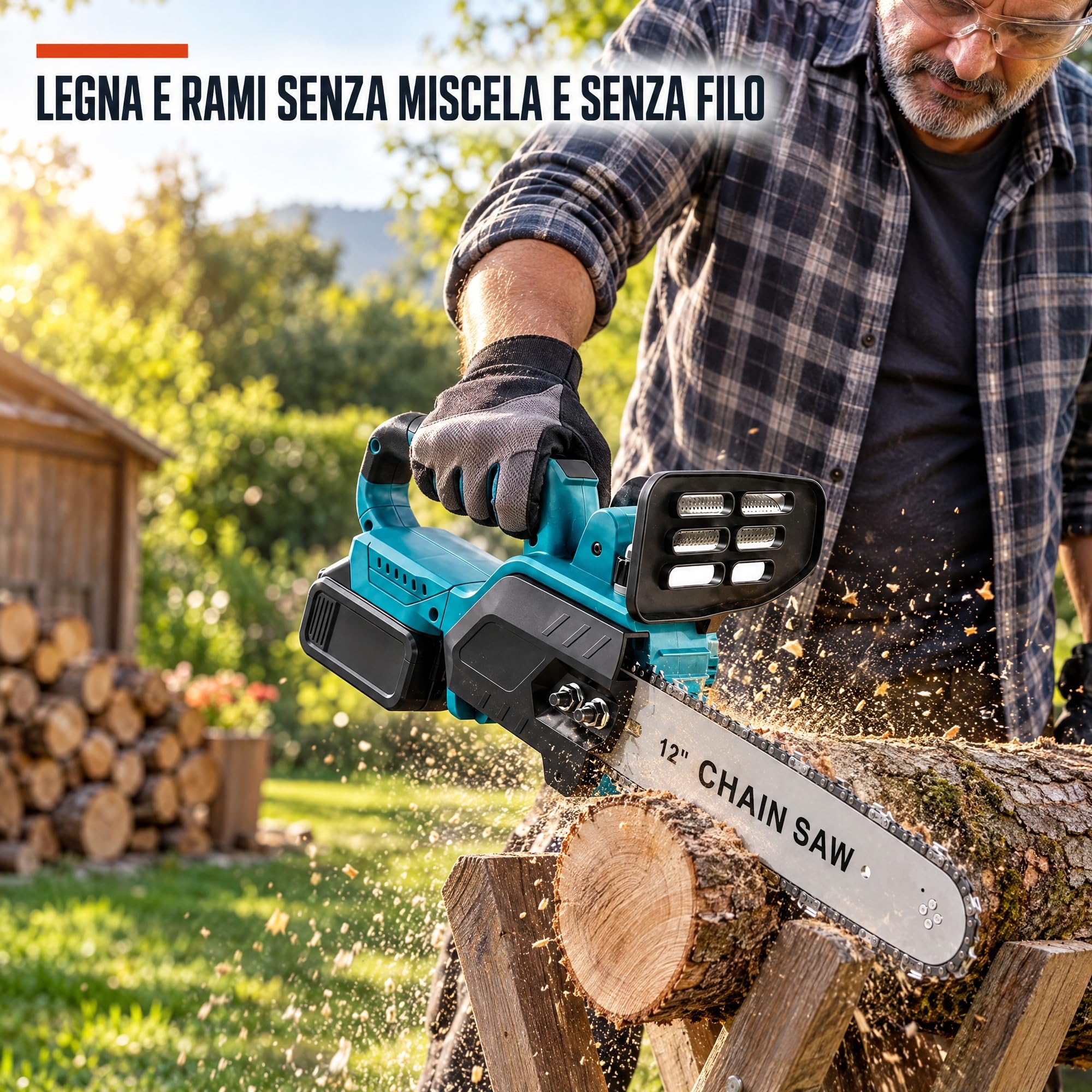 Motosega a Batteria Brushless 1500W con 2 Batterie 48V, Barra 30 cm