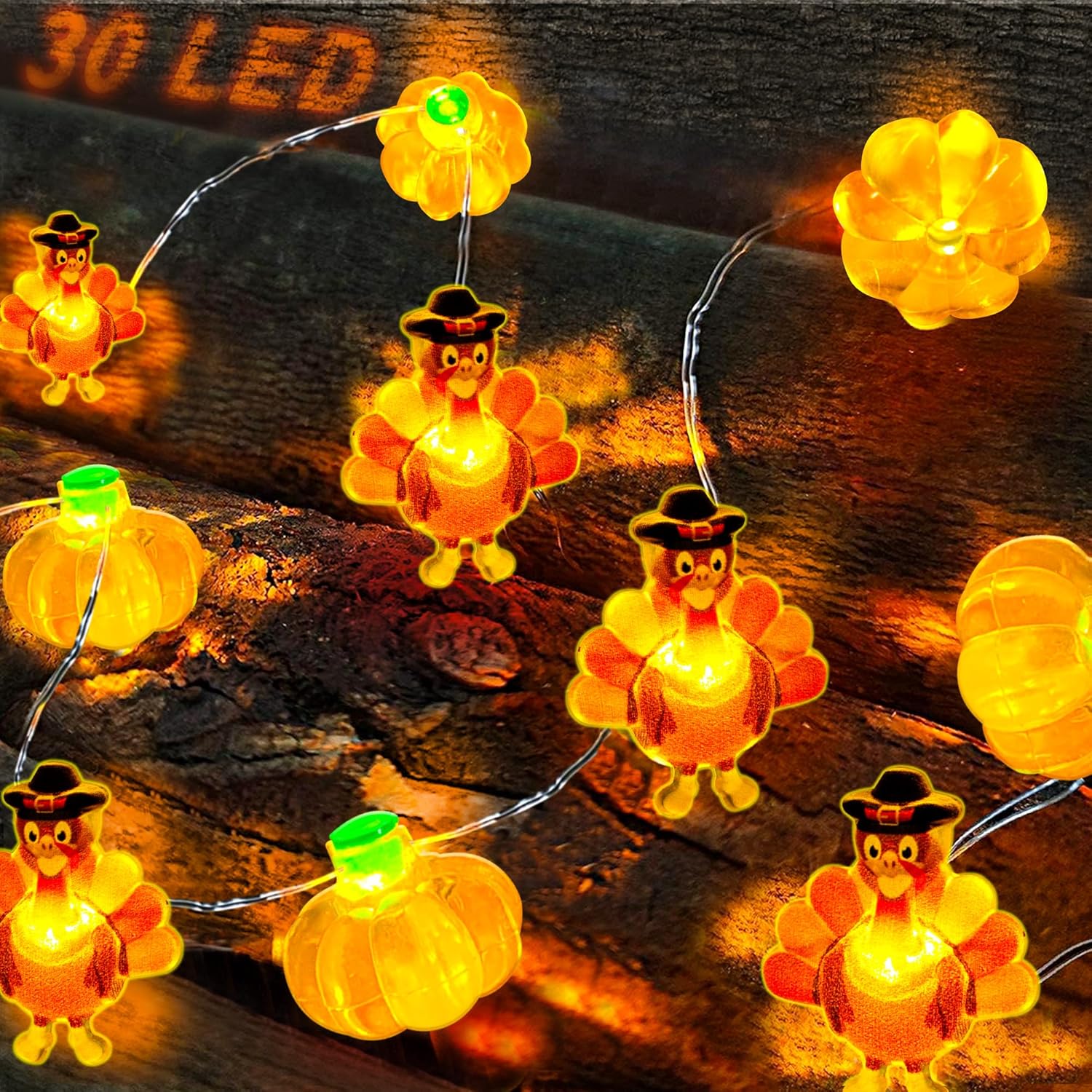 10 Ft 30 LED Thanksgiving Decorations Turkey Pumpkin String Lights, Thanksgiving Lights Decorations Battery Operated Turkey Lights Copper Wire Fairy Lights for Party Home Indoor Decor Turkey & Pumpkin