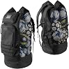 Fitdom Heavy Duty XL Soccer Mesh Equipment Ball Bag wAdjustable Backpack Shoulder Strap Design for Coach. 2 Different Size Front Pockets for Sporting Accessories