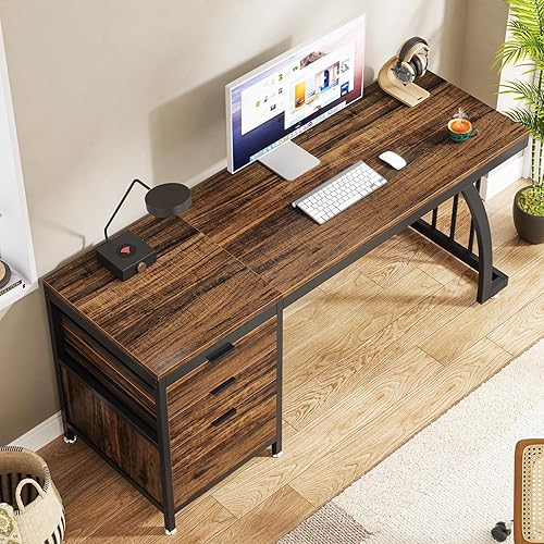 Miniatura 8 de Tribesigns Escritorio para computadora con 3 cajones, escritorio de PC de 59 pulgadas con cajones reversibles, mesa de trabajo de estudio industrial