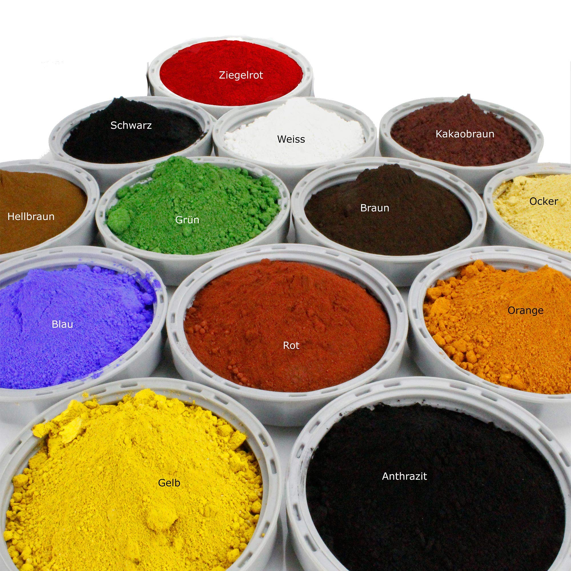 @tec 13-teiliges Pigmentpulver Set, Eisenoxid, Oxidfarbe - je 100g im Beutel - Farbpigmente, Trockenfarbe für Beton, Gips, Epoxidharz