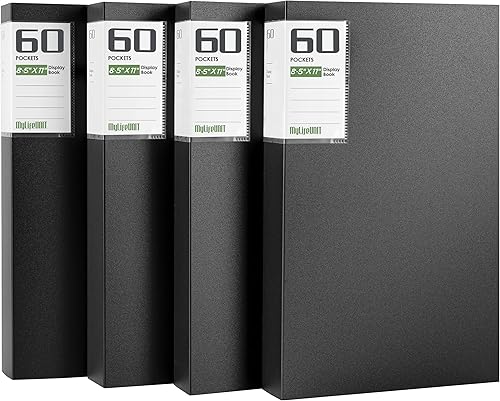 MyLifeUNIT Paquete de 4 carpetas con fundas de plástico, 60 bolsillos que muestran 120 páginas, libros de presentación con fundas protectoras de