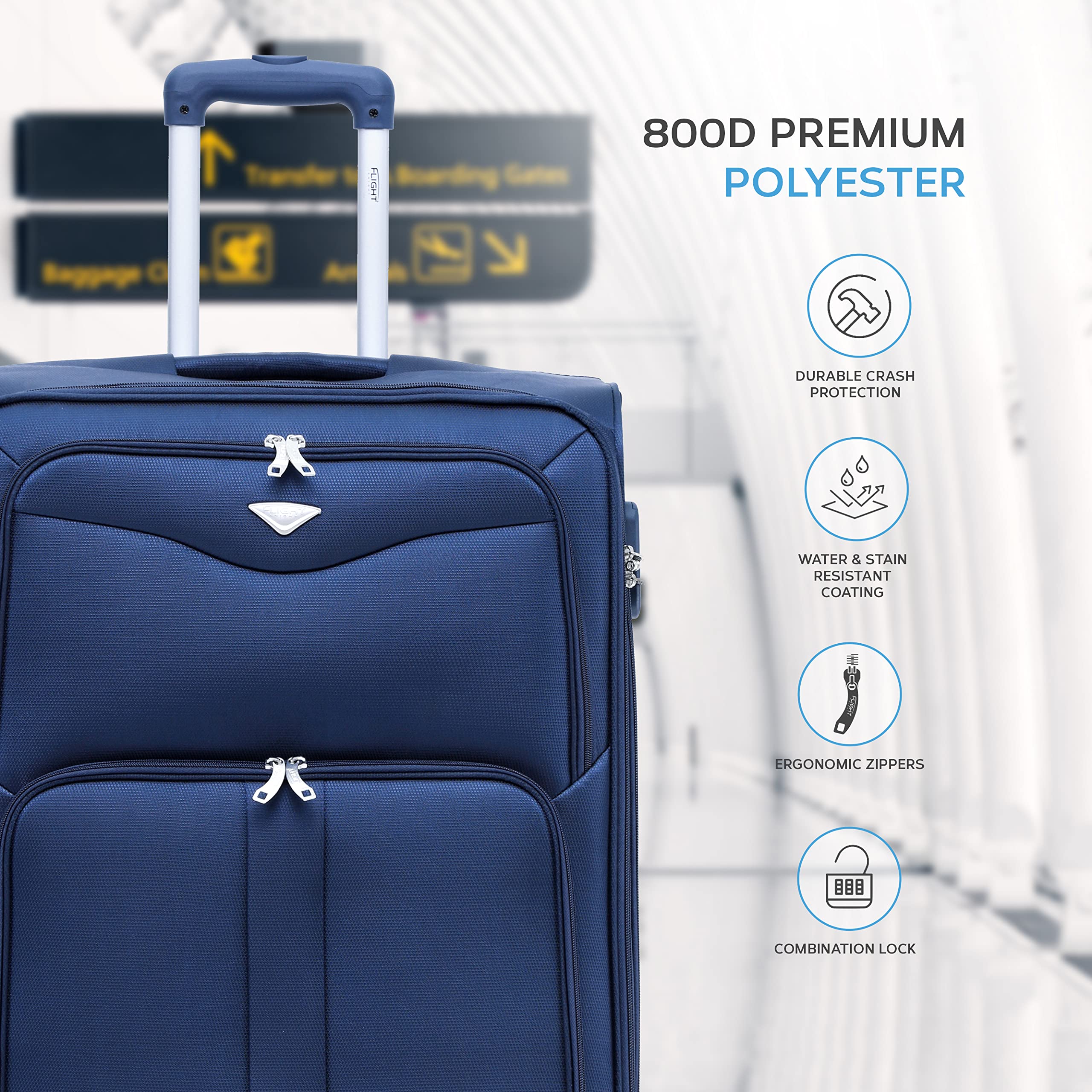 Flight Knight Lightweight 4 Wheel 800D Soft Case Suitcases Anti Crack Cabin & Hold Luggage Options Approved for Over 100 Airlines Including easyJet, BA & Many More!