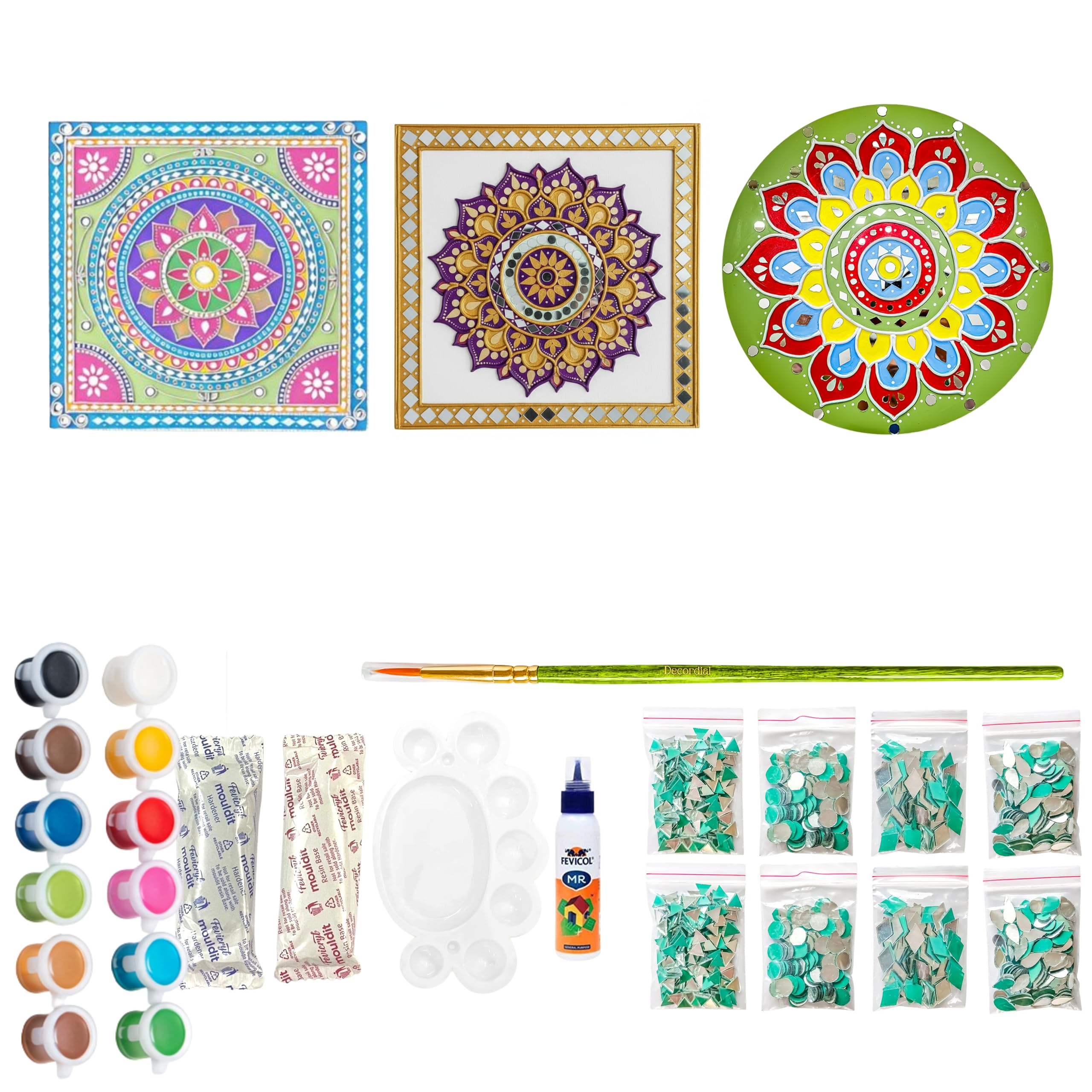 3pcs Madhubani Mandala Lippan Art DIY Kit | Premarked MDF Boards for Mud & Mirror Art | Traditional Indian Craft Activity for Kids & Adults | DIY Home Decor Kit for Festive Gifting, Students & Beginners-image-34