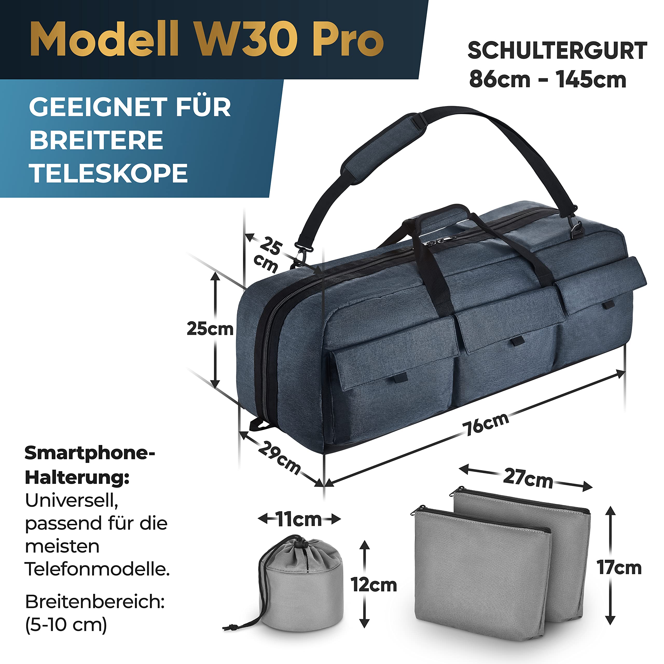 Mehrzweck-Teleskop-Tasche – Stoßdämpfende Teleskop-Tragetasche mit verstellbarem Schultergurt & zusätzlichem Stauraum – Wasserabweisend – Passend für Celestron-Teleskope (76x29x25 cm)