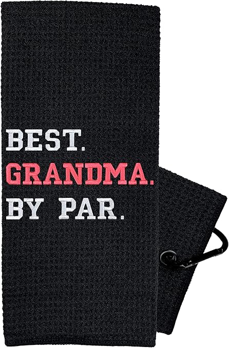 Review Wolf Golf Towels – Funny Golf Towel – Golf Gifts for Men or Women – Embroidered Golf Towels for Golf Bags with Clip – Best Grandma by Par or Best Nana by Par