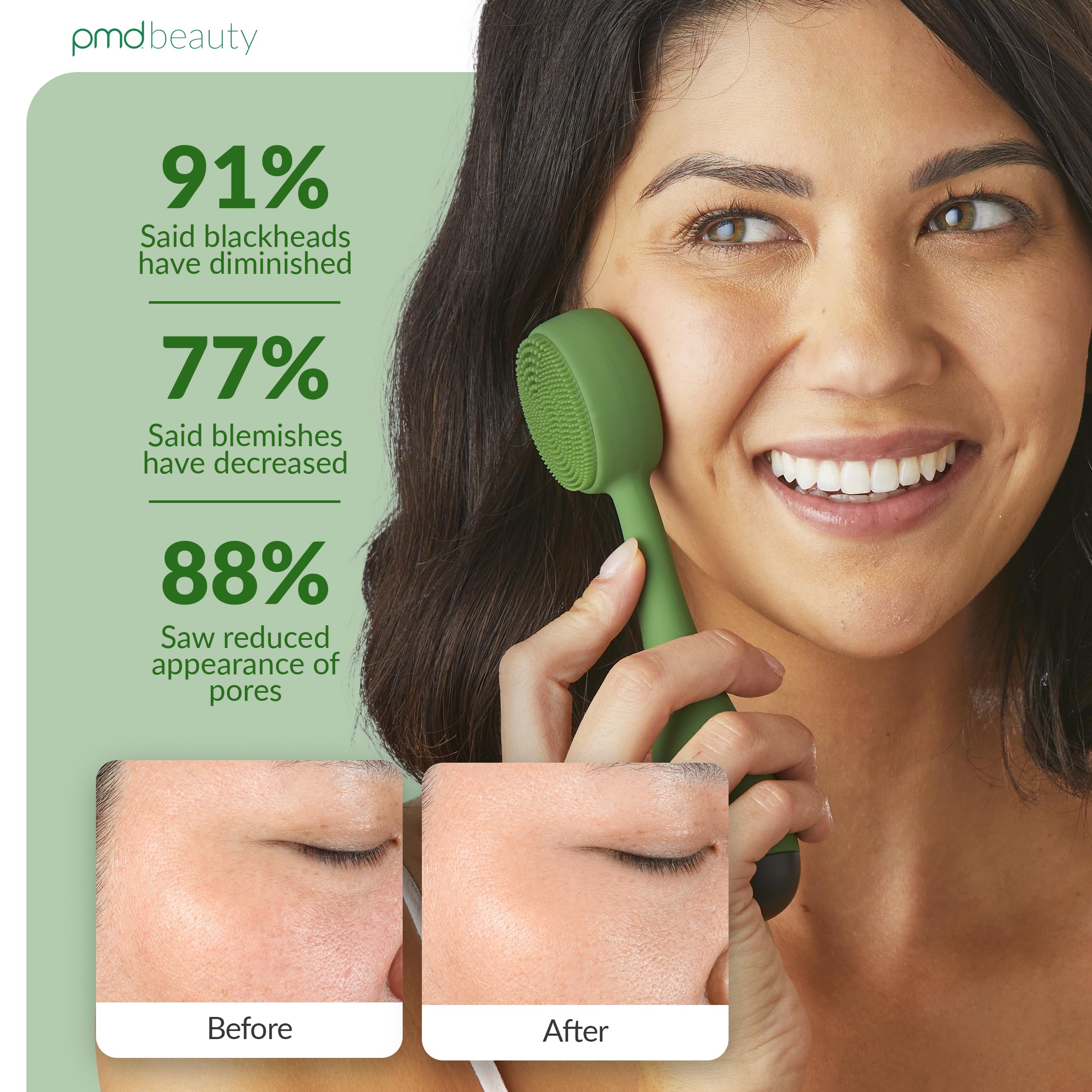 PMD Clean Facial Cleansing Brush – Waterproof Silicone Face Cleanser with Sonic Technology, Olive view 4