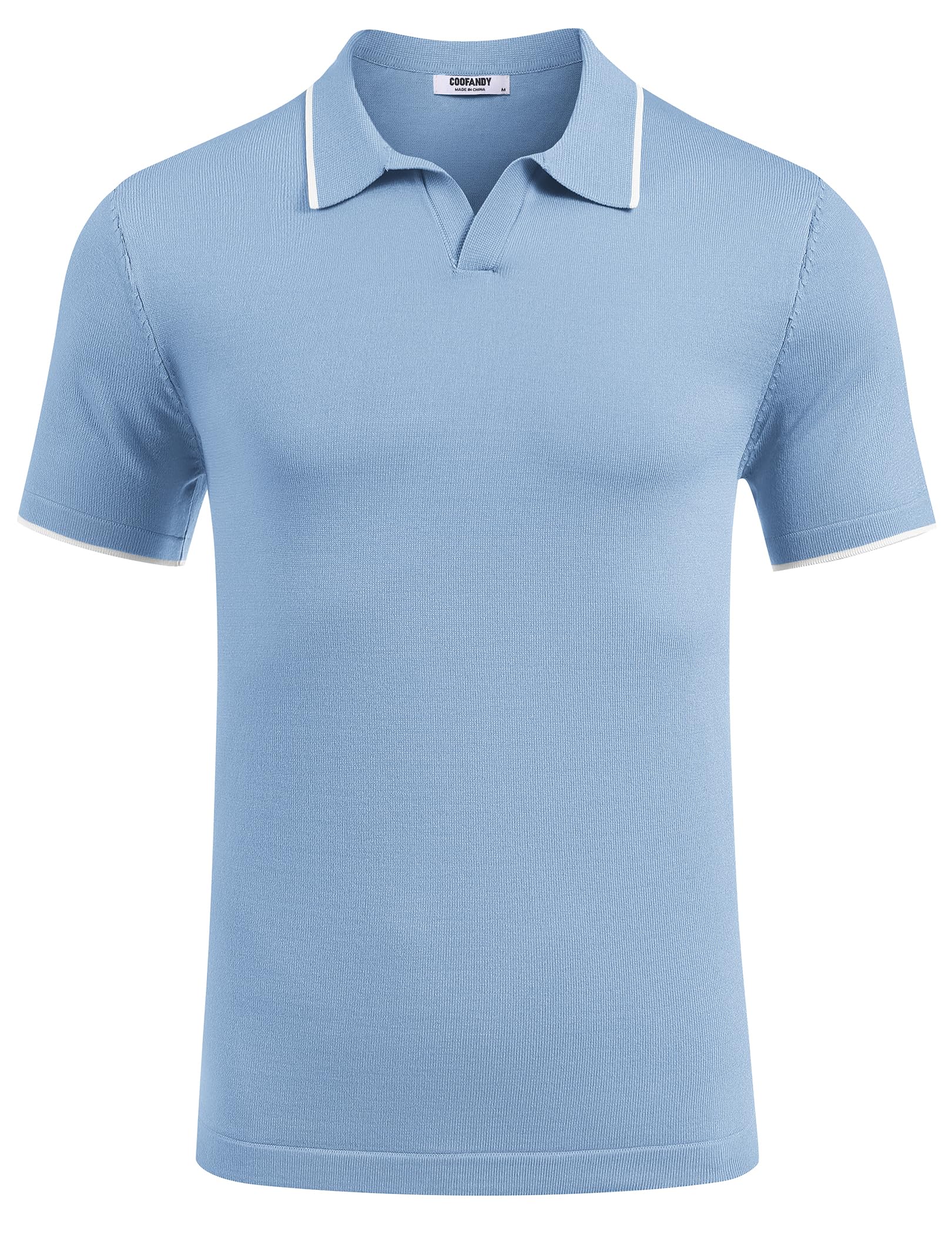 COOFANDY Polo da uomo a maniche corte, estiva, in maglia, casual, con scollo a V, vestibilità aderente