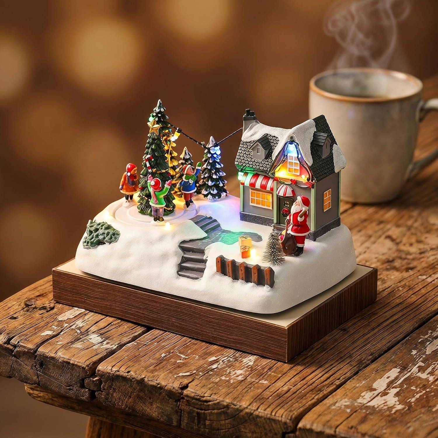 Lighted Miniature Snow Village House Resin Christmas Tabletop Decor