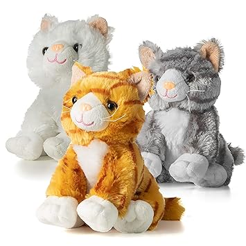 Pack of 3 Large Stuffed Animals Cats 10-inch Big Plush Kittens Toys for Baby Girls Boys Kids in Bulk