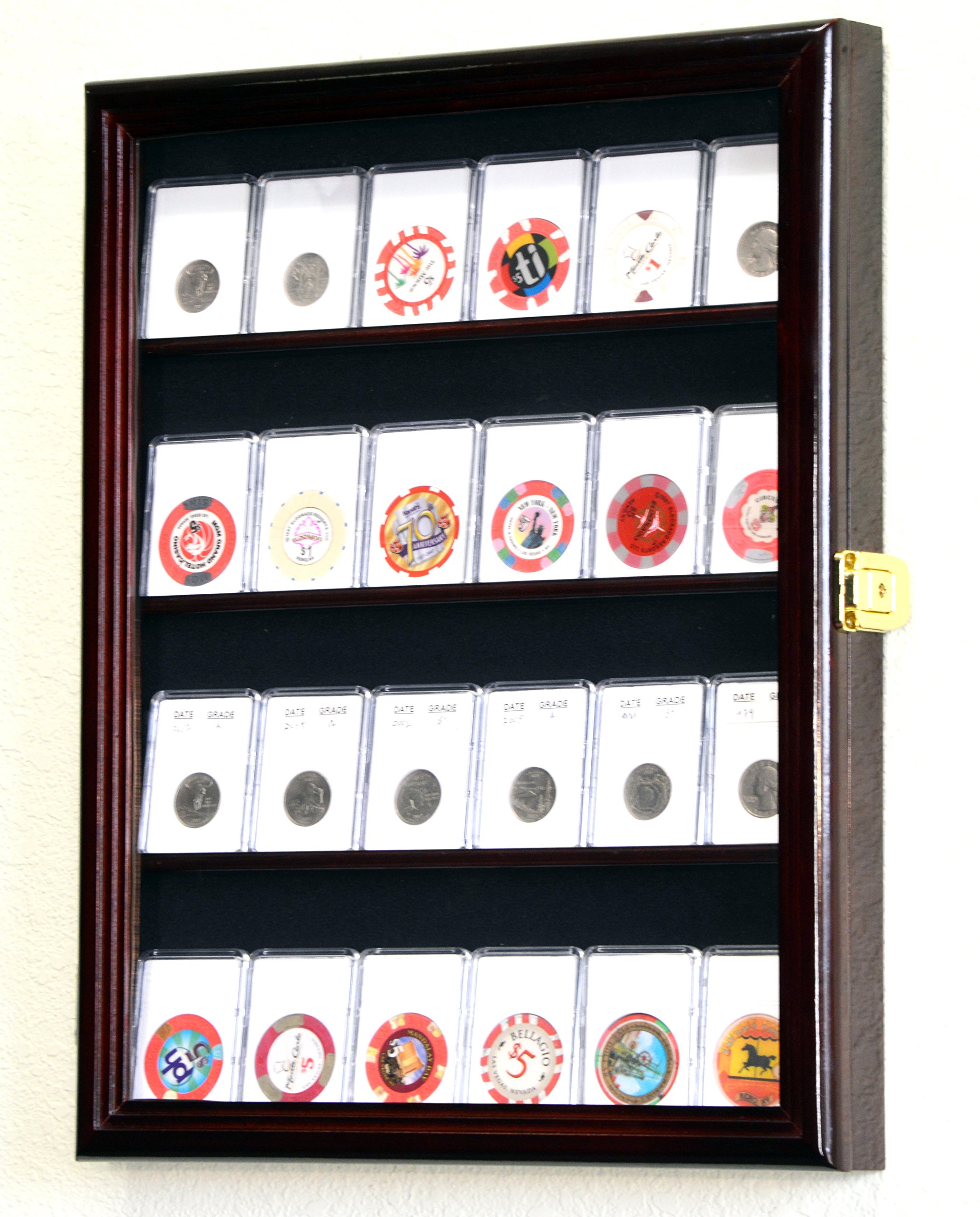 24 Collector NGC PCGS ICG Coin Slab Display Case Cabinet Holder Rack – Lockable, Cherry