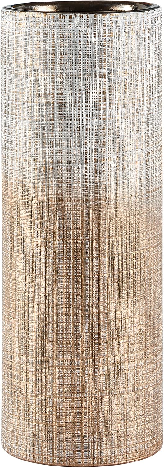 Amazon Brand – Rivet Rustic Stoneware Indoor Outdoor Flower Plant Home Decor Tall Cylinder Vase, 11"H, Bronze