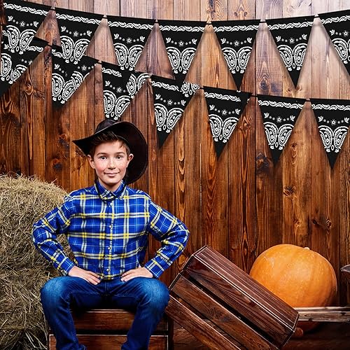 Miniatura 7 de Paquete de 5 decoraciones de fiesta de vaquero del oeste, banderines, banderines negros, banderines negros, accesorios de fiesta del salvaje oeste