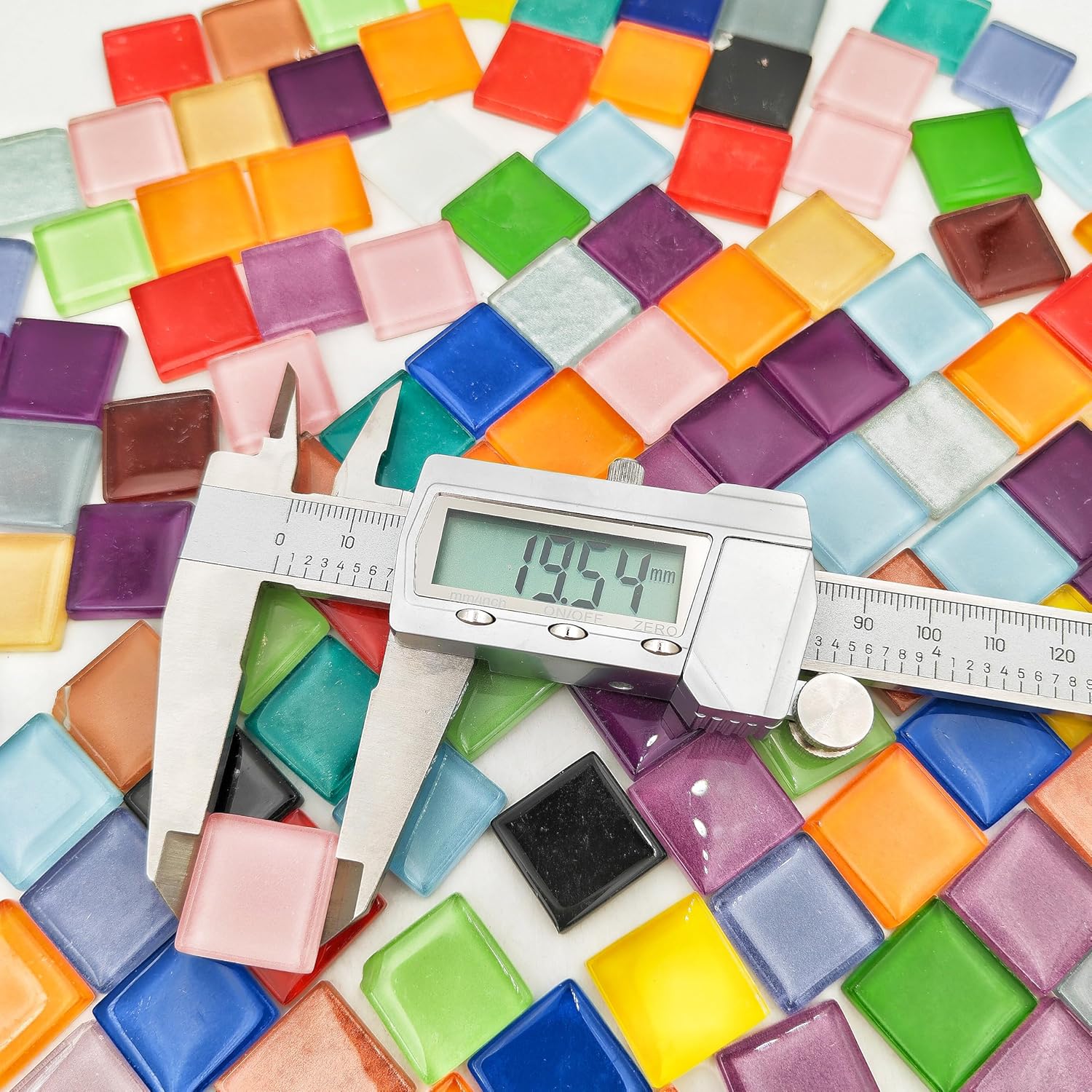 500g/1.1lb 110pcs Mixed Colour Glass Mosaic Tiles for Crafts，Square Mosaic Tiles for Home Decoration or DIY Crafts,Crystal Glass Mosaic Pieces.(Crystal Mixed Color, 0.78 inch)