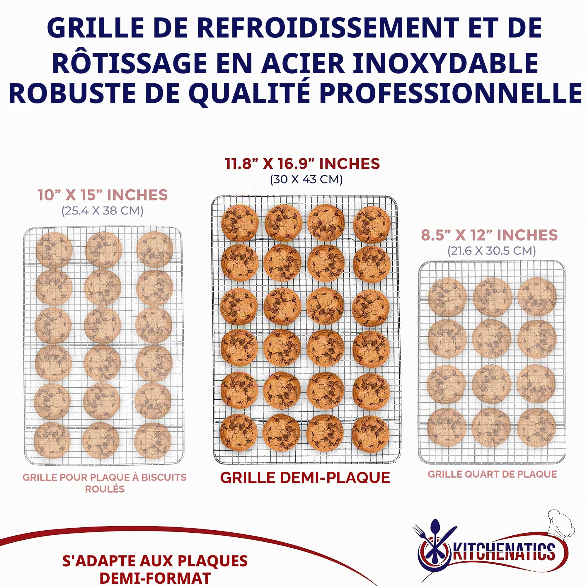 KITCHENATICS Grille en Acier Inoxydable Volette de Refroidissement Cuisson 29,97 x 42,93 cm