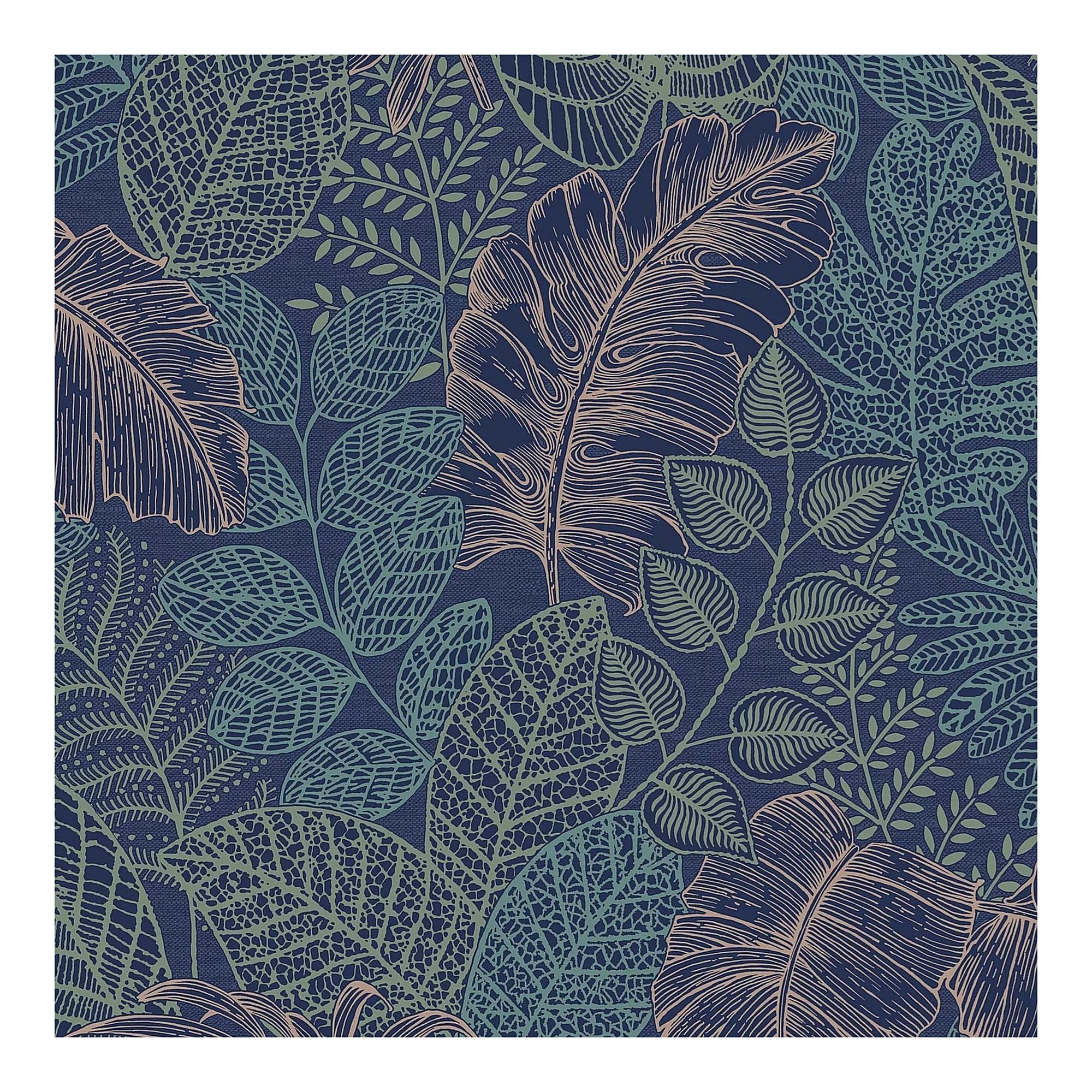 Superfresco Easy Scattered Leaves Floral Blue/Copper Wallpaper | Paste the Wall | White Leaves | Eco-Friendly