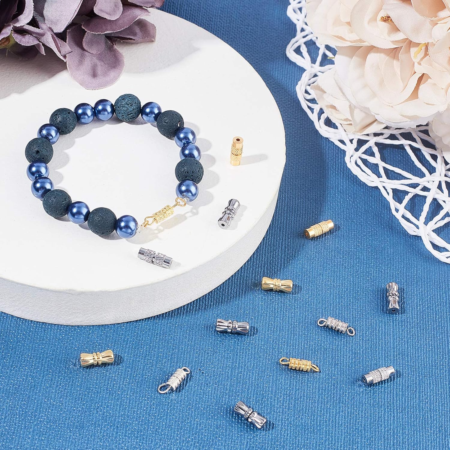 PandaHall 120 Sets Barrel Screw Clasps, 3 Styles Jewelry Connector Screw Twist Clasps for Necklace & Bracelet Making, Brass End Tip, Platinum & Golden - Image 5