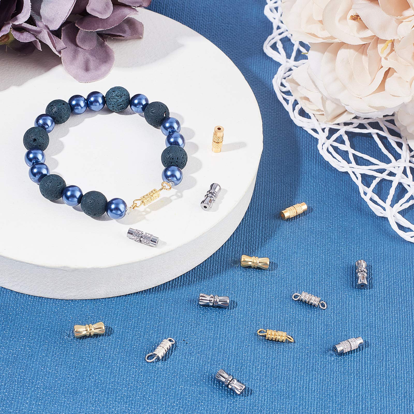 20 Fermoirs à Vis En Cuivre Argenté Pour Bijoux DIY - Fermeture Sécurisée Tonneau Pour Colliers, Bracelets - 2