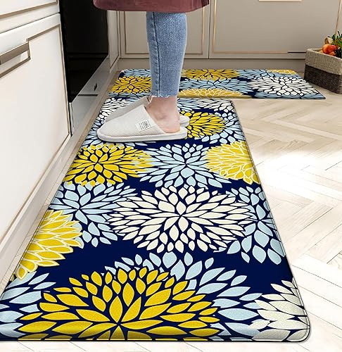 Miniatura 108 de Juego de 2 tapetes de cocina acolchados antifatiga, impermeables, antideslizantes, tapete de espuma viscoelástica, tapete cómodo para fregadero