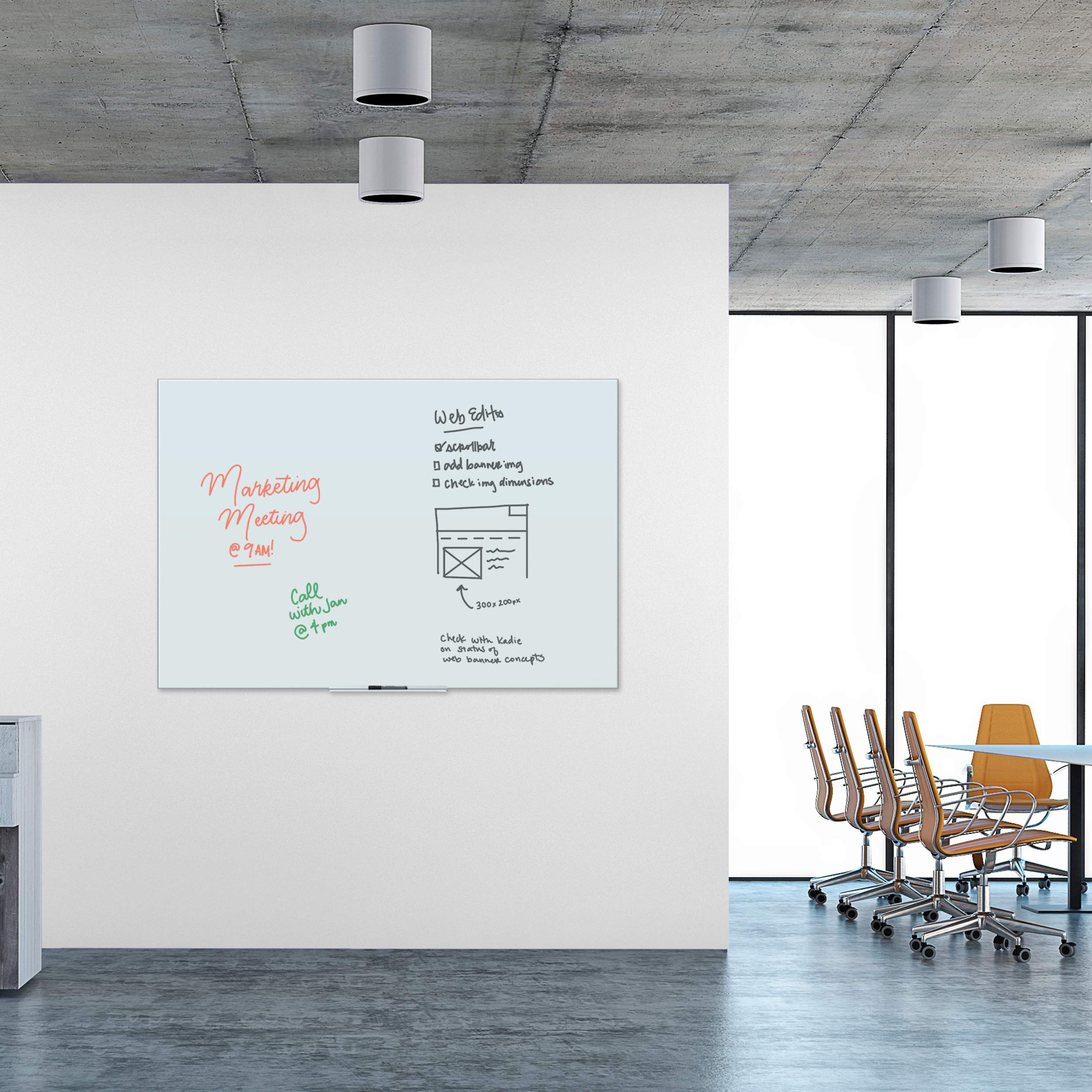 U Brands Floating Non-Magnetic Glass Dry-Erase Board, 72 X 48 Inches, White Frosted Surface, Frameless