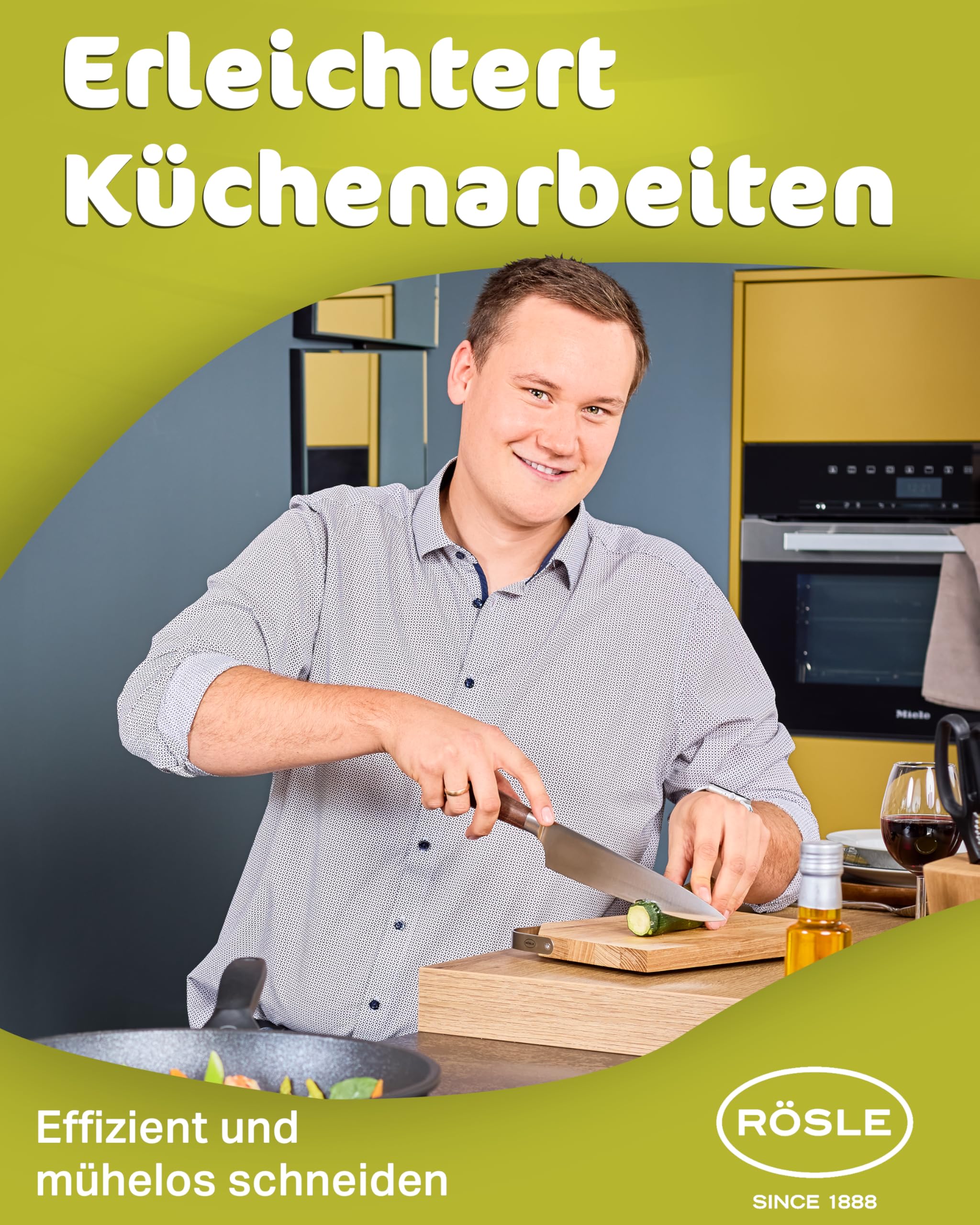 RÖSLE Kochmesser Masterclass 20 cm - Hochwertiges Küchenmesser zum Schneiden von Fleisch, Fisch, Geflügel und Gemüse, ein scharfes Schneidemesser mit ergonomischem Griff aus Walnussholz | Klinge aus X50CrMOV15 Stahl, Made in Solingen, scharf für Fleisch,