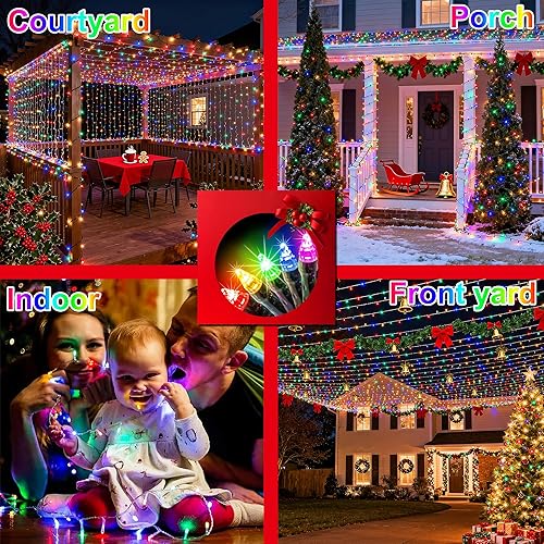 Miniatura 7 de 350 luces LED de Navidad de 90 pies  Tira de luces LED para interiores y exteriores, impermeable, 12 modos, alambre verde oscuro, luces de árbol de