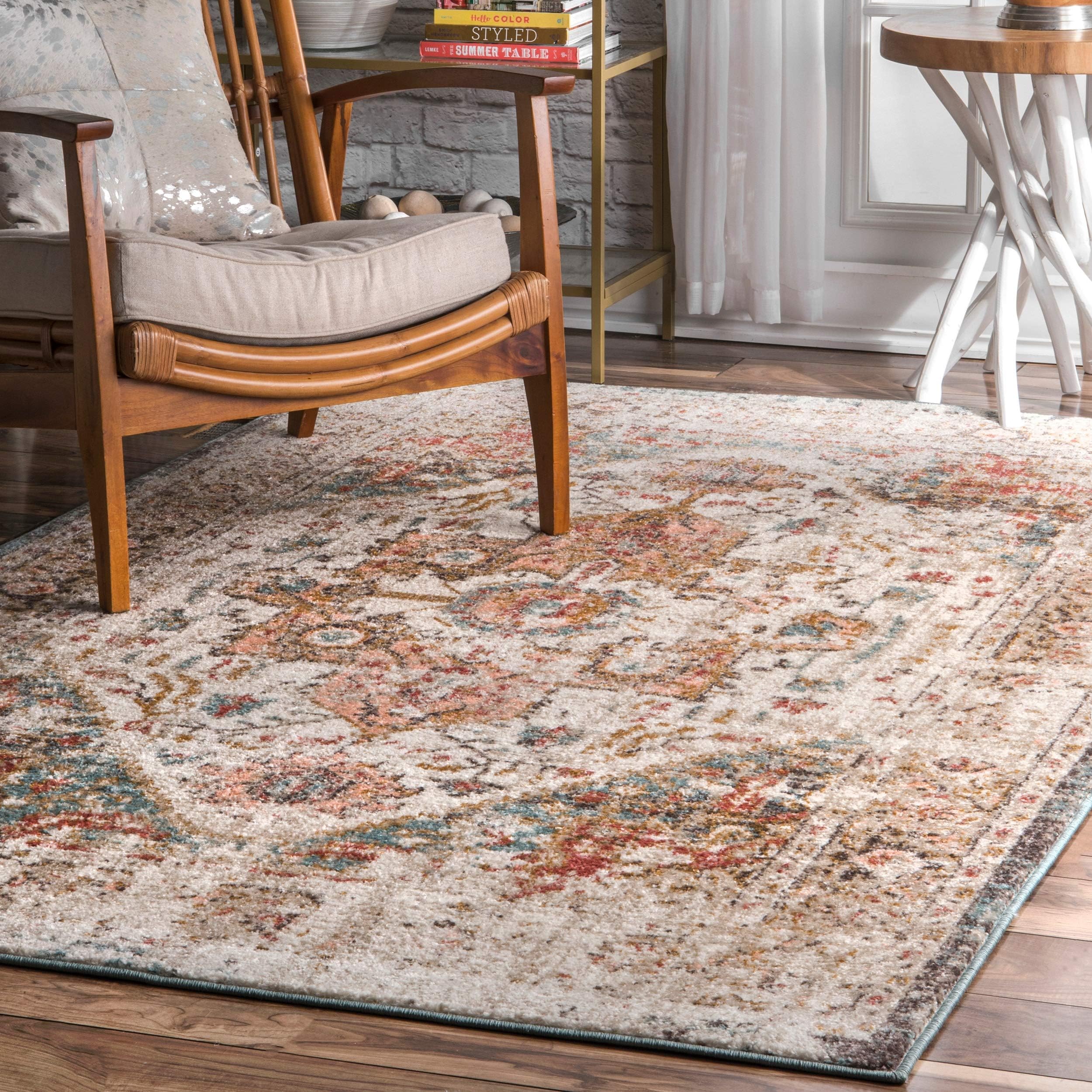 nuLOOM Performance Oriental Style Area Rug, Vintage Design, Durable, Easy to Clean, Justine Beige, 6' Square