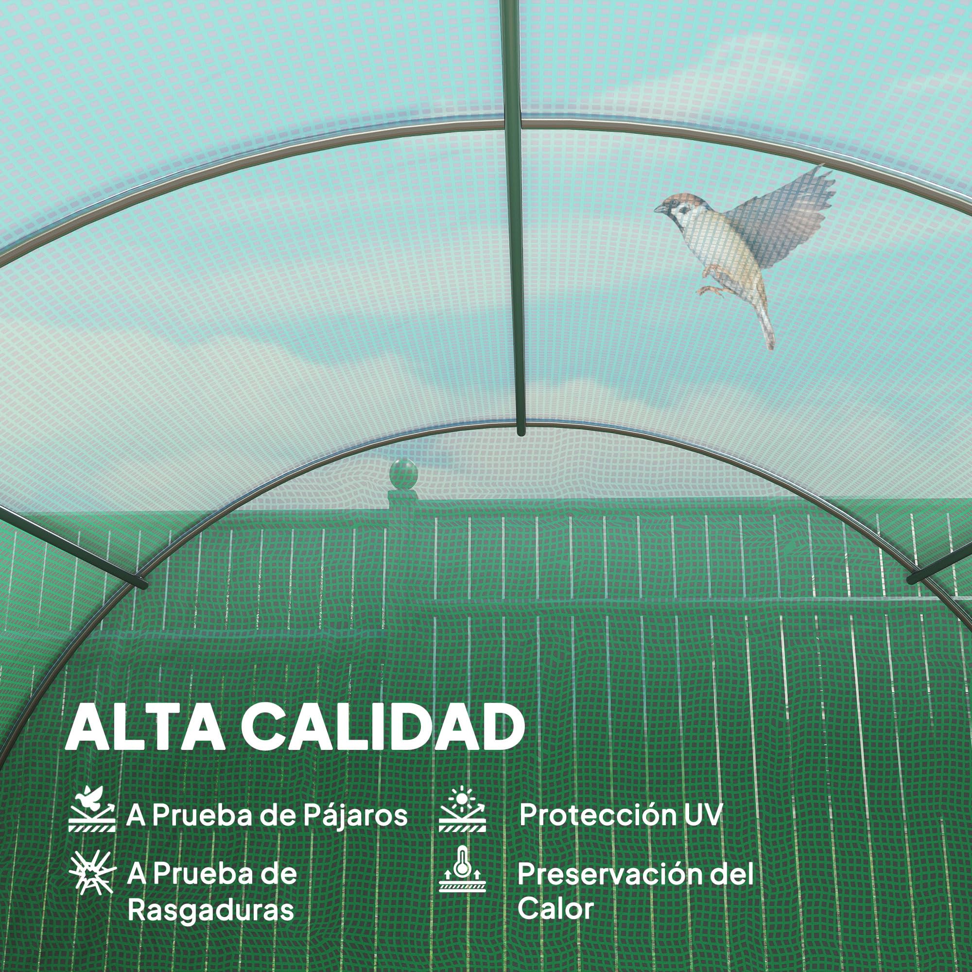 Outsunny Invernadero de Túnel 600x300x200 cm Invernadero de Jardín con Puerta Enrollable 8 Ventanas Cubierta PE 140g/m² y Tubo de Acero para Cultivos Plantas Verduras Verde