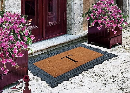 Miniatura 7 de A1HC - Felpudo con monograma de goma natural y fibra de coco de 24 x 36 pulgadas para puerta delantera, antidesprendimiento, duradero, para entrada