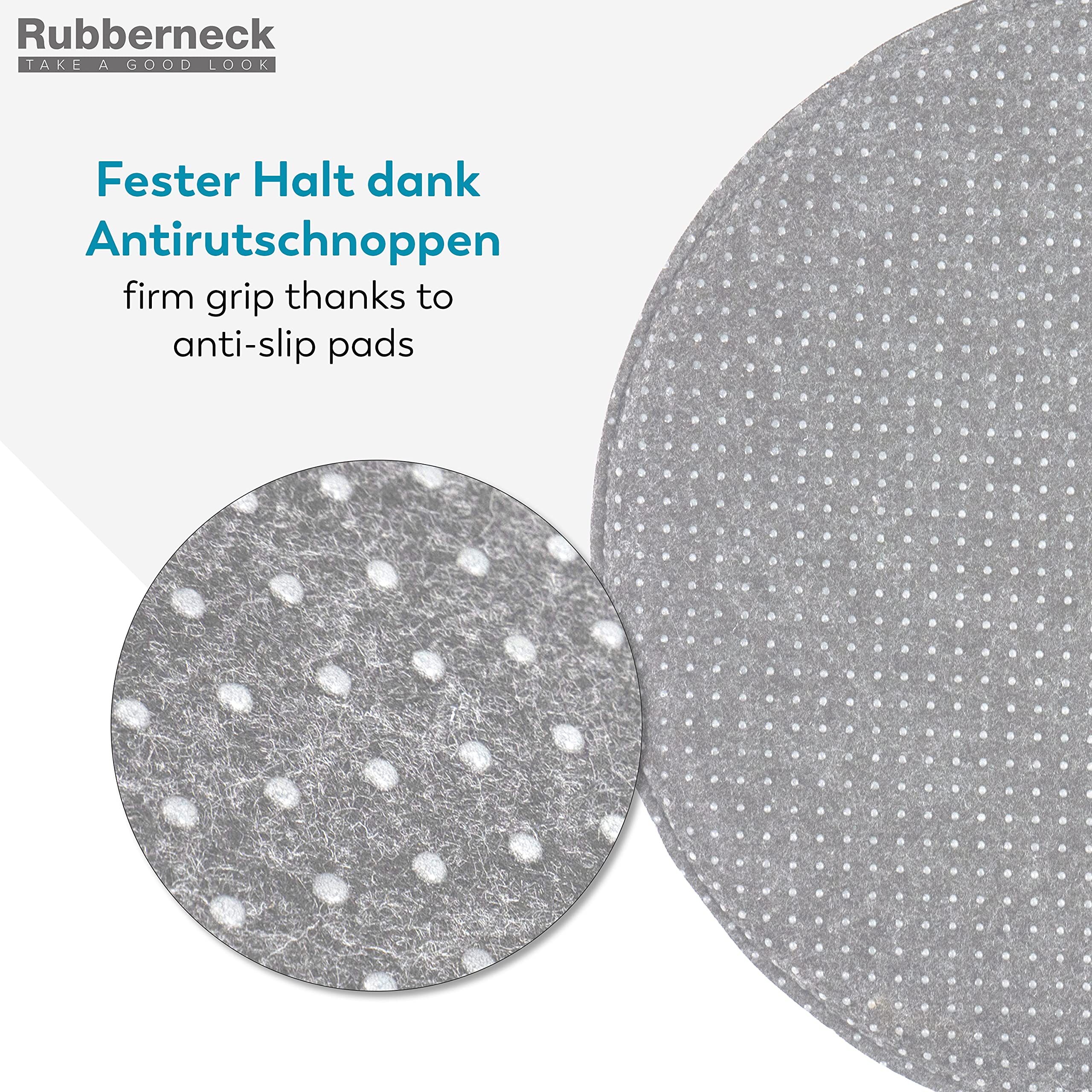 Rubberneck Set di 4 cuscini per seida in feltro antiscivolo, rotondi, extra spessi, grigio chiaro