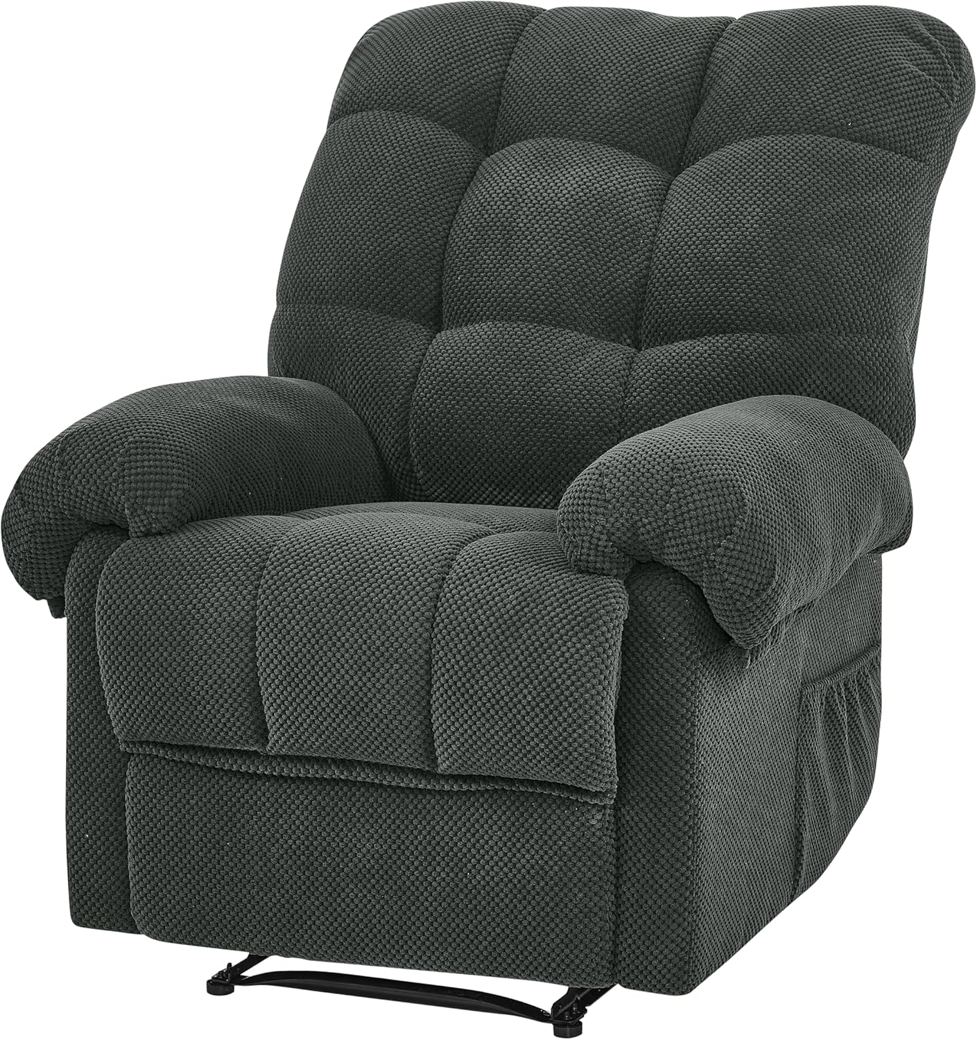 Manual Reclining Chair Comfy Flannel Upholstered Tufted Recliner Chair Ergonomic Reading Armchair with Side Storage Pocket for Living Room Bedroom Home Theater Seating